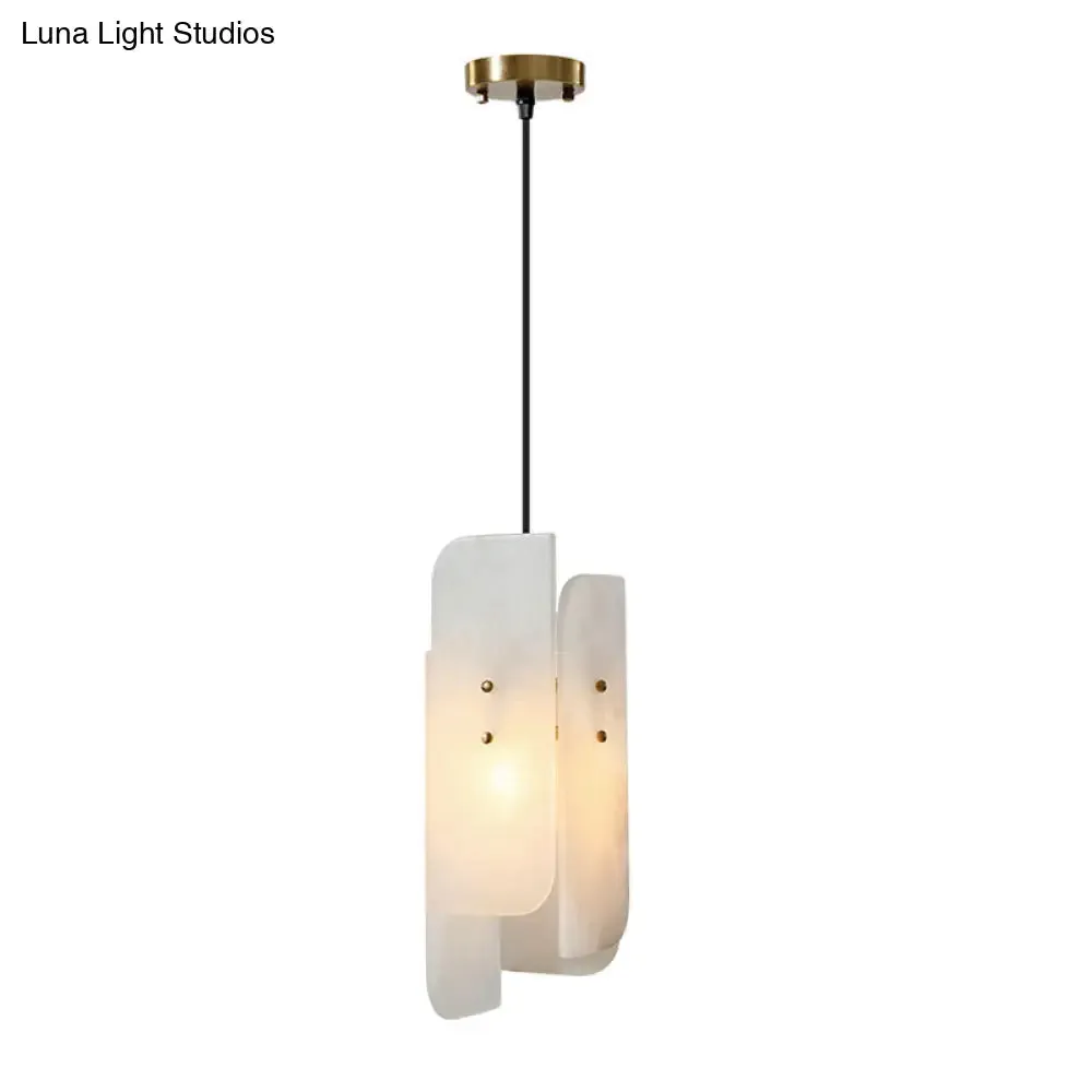 1-Light Minimalist White Panel Ceiling Lamp for Restaurants - Marble Hanging Light