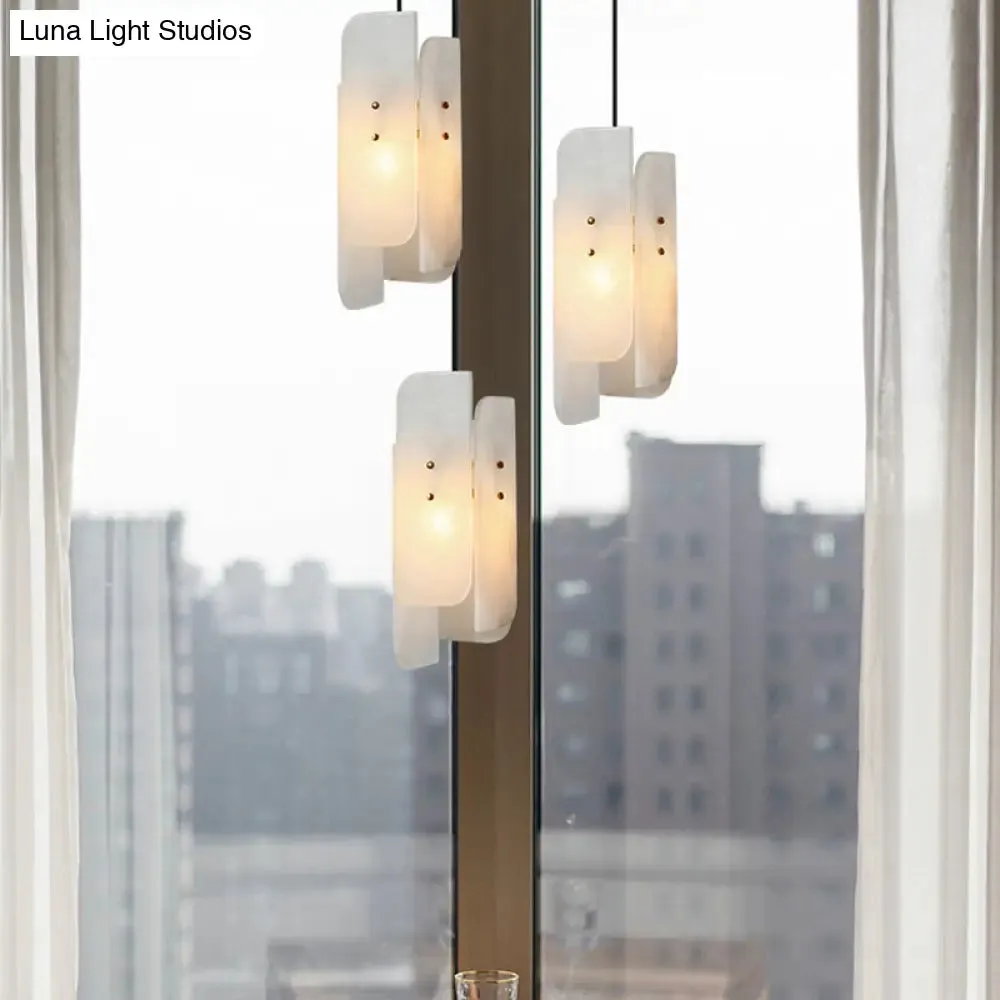 1-Light Minimalist White Panel Ceiling Lamp for Restaurants - Marble Hanging Light