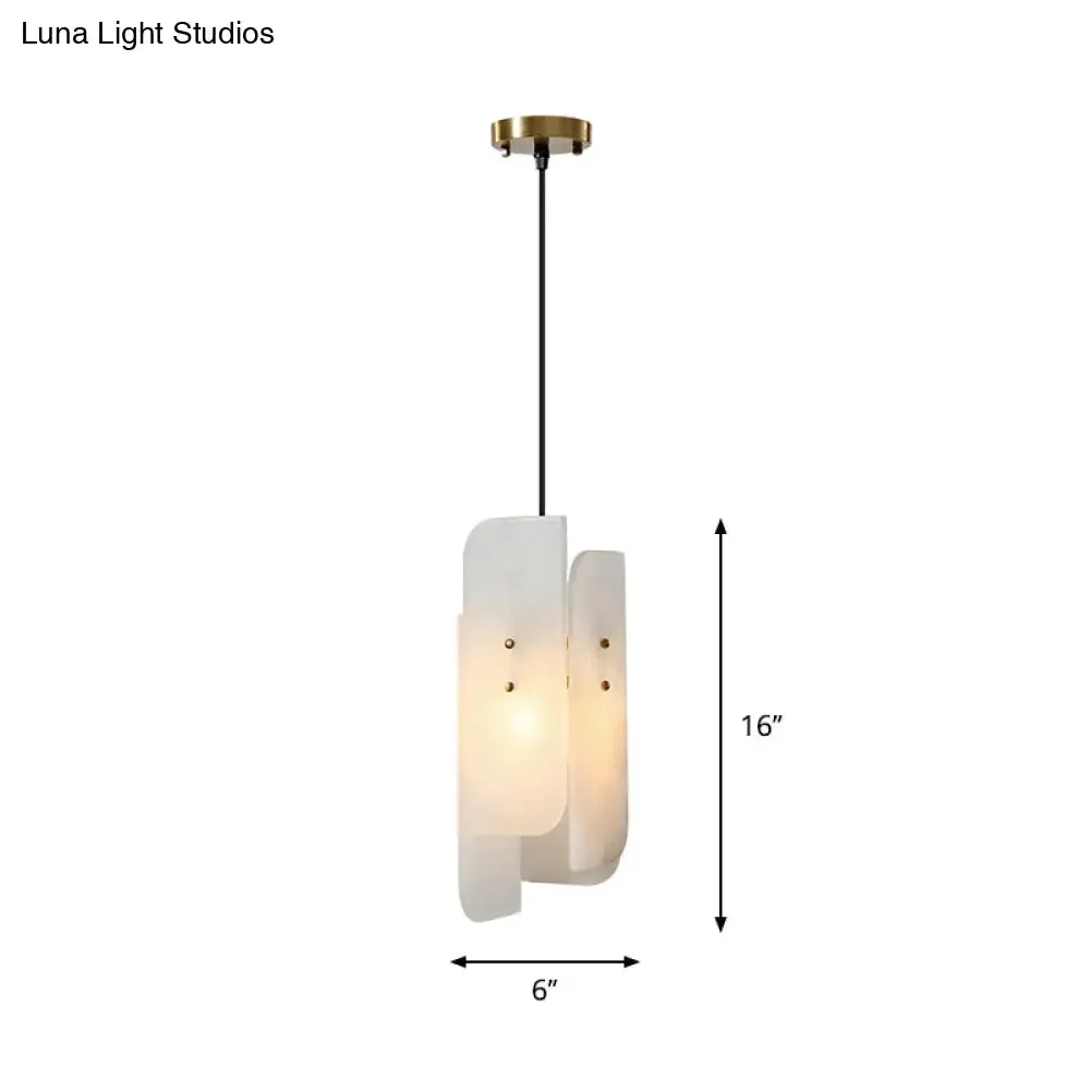 1-Light Minimalist White Panel Ceiling Lamp for Restaurants - Marble Hanging Light