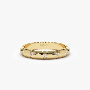 14k 3MM Unique X Cut Design Diamond Wedding Ring