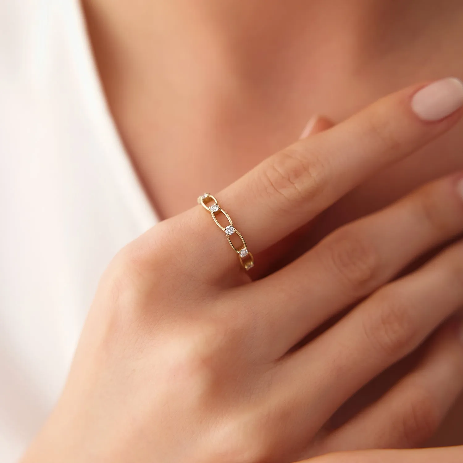 14K Gold Bezel Setting Unique Diamond Wedding Band