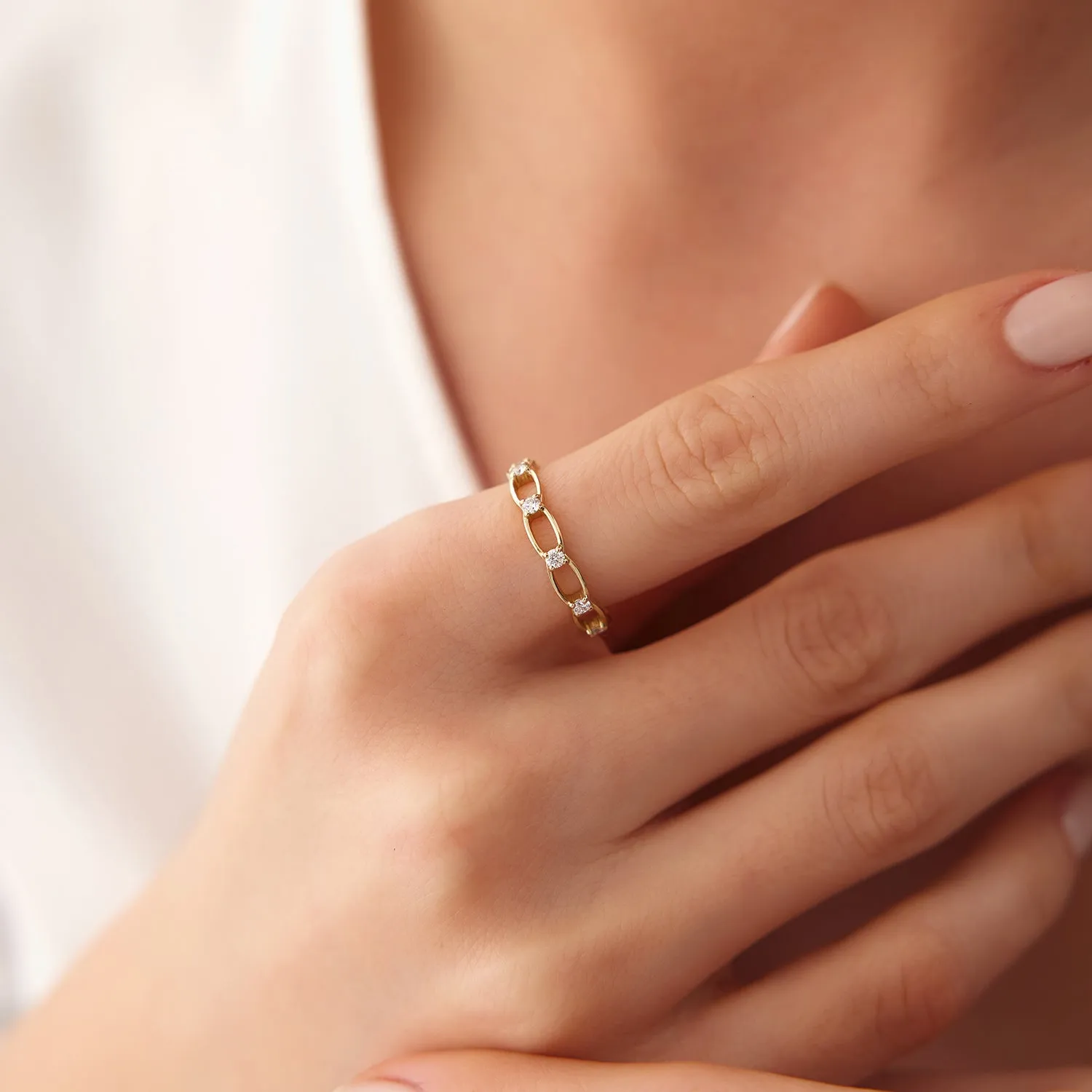 14K Gold Bezel Setting Unique Diamond Wedding Band