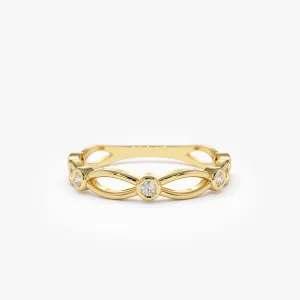 14K Gold Bezel Setting Unique Diamond Wedding Band