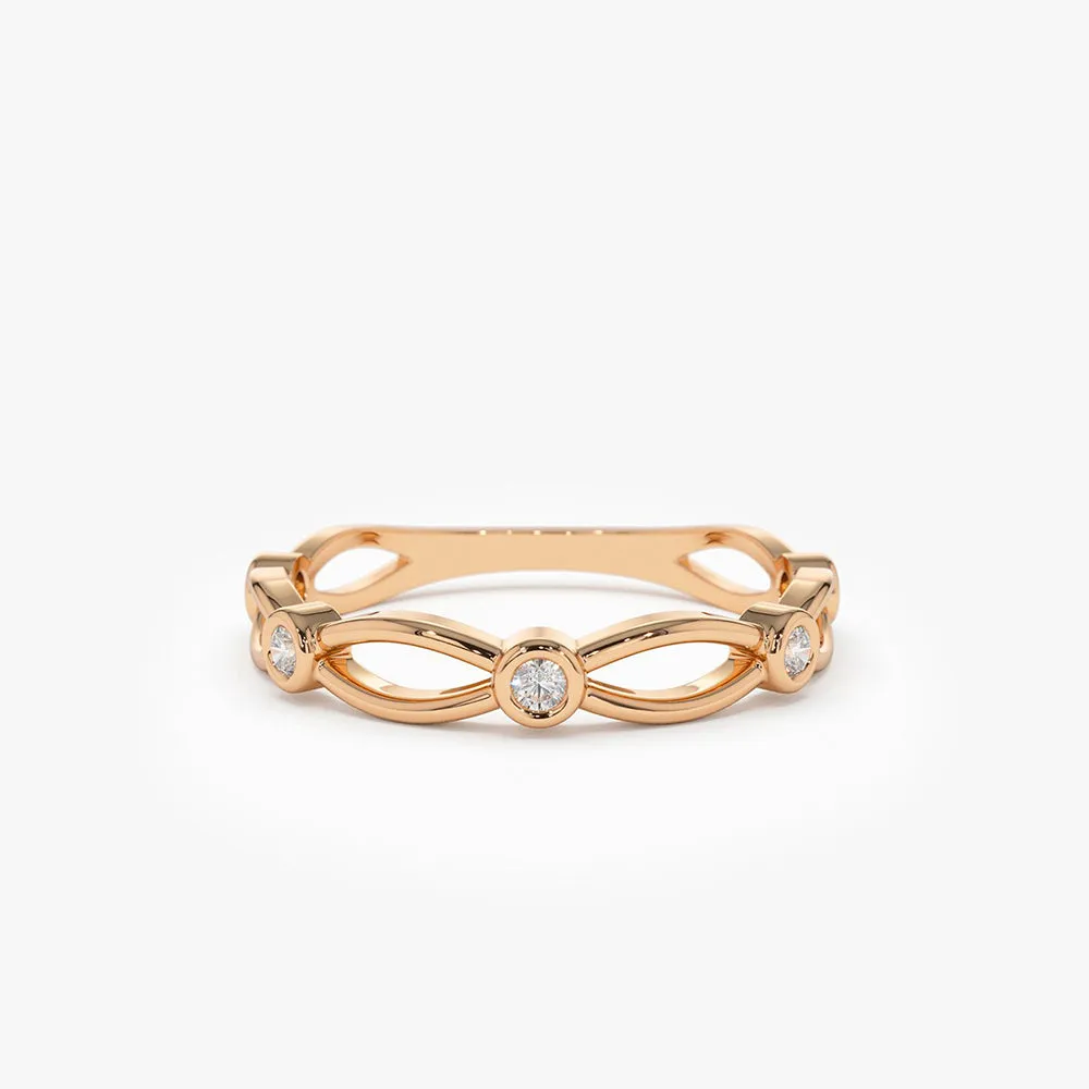 14K Gold Bezel Setting Unique Diamond Wedding Band