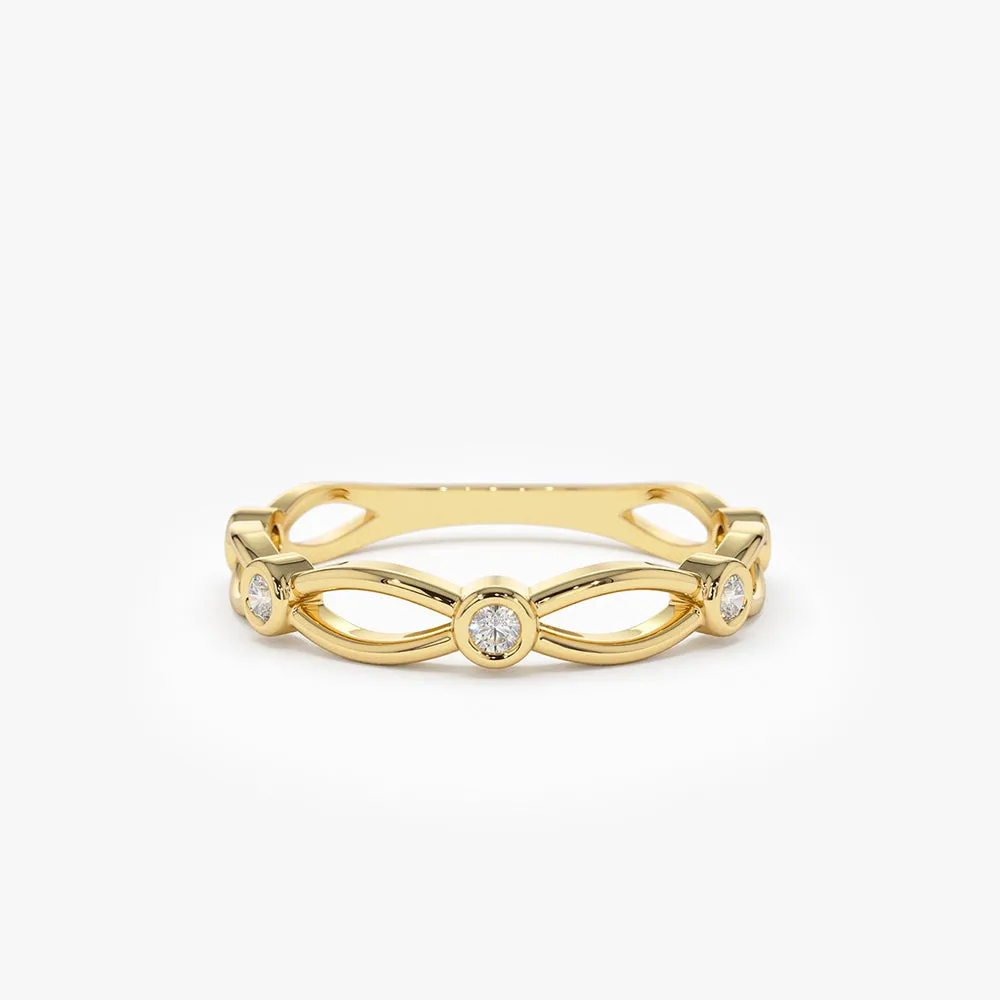 14K Gold Bezel Setting Unique Diamond Wedding Band