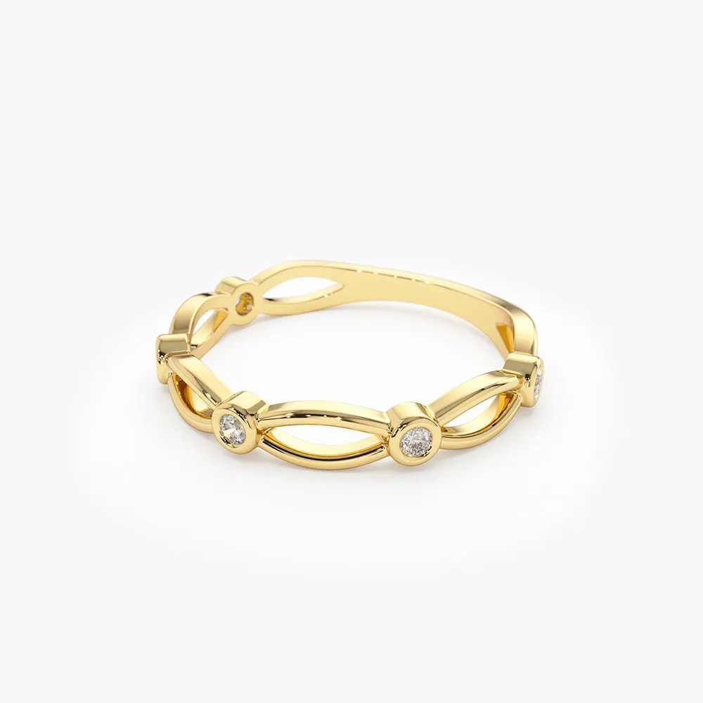 14K Gold Bezel Setting Unique Diamond Wedding Band