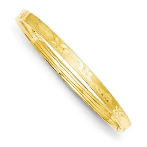14K Gold Hinged Bangle Bracelet with Diamond-Cut and Safety Bar