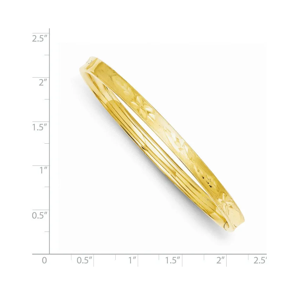 14K Gold Hinged Bangle Bracelet with Diamond-Cut and Safety Bar