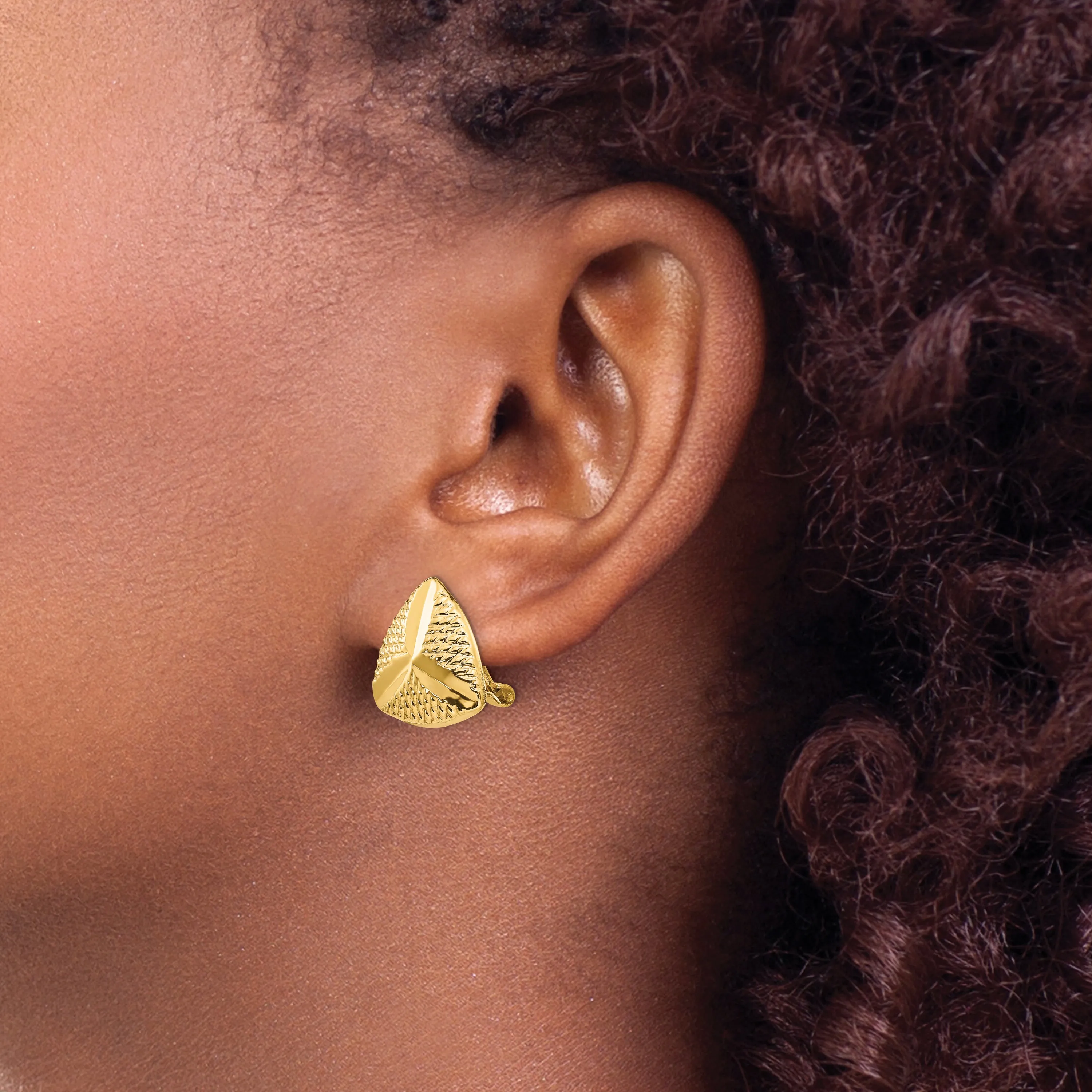 14K Gold Non-Pierced Button Earrings with Polished Finish for Women