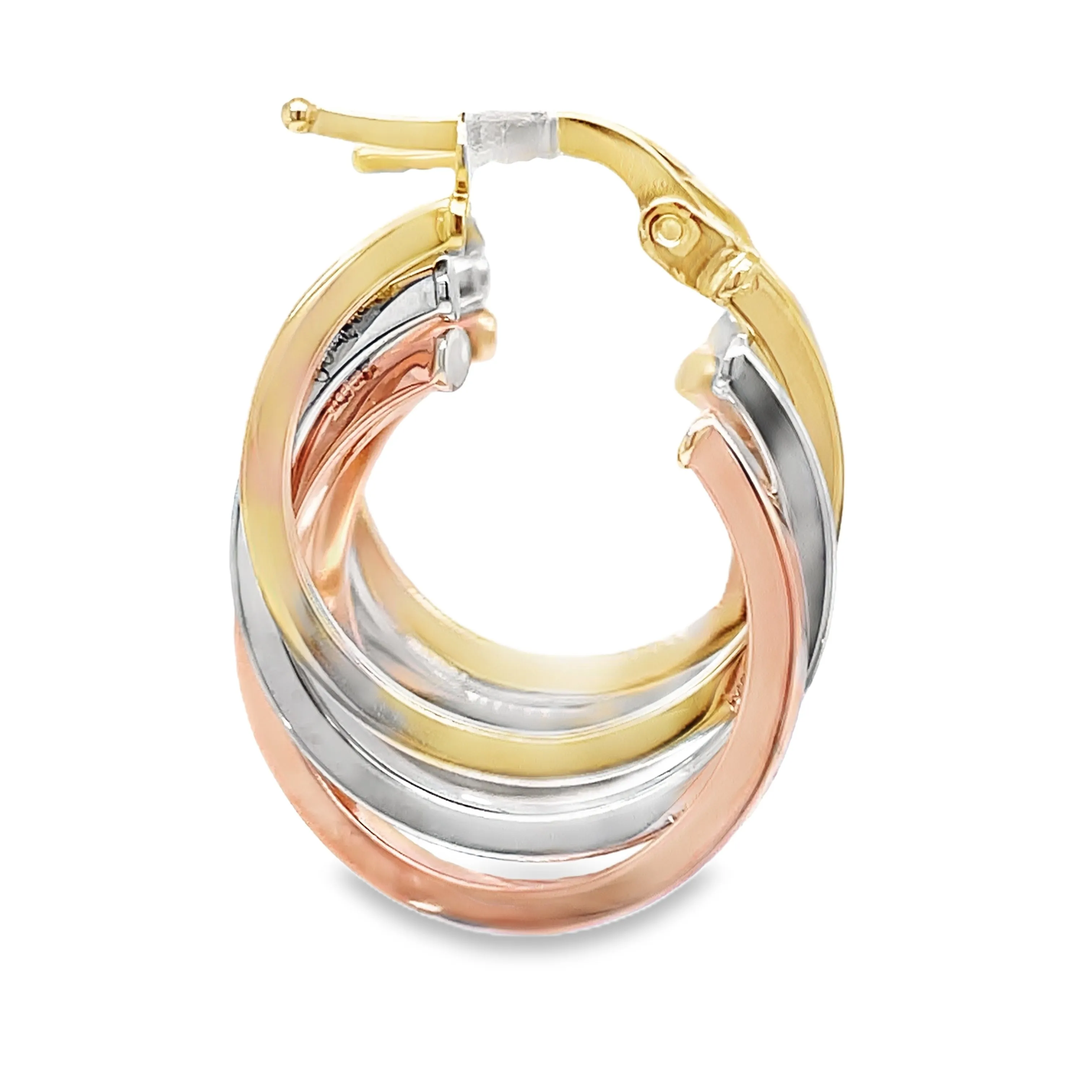 14k Italian Gold Tricolor Graduated Style Hoop Earrings