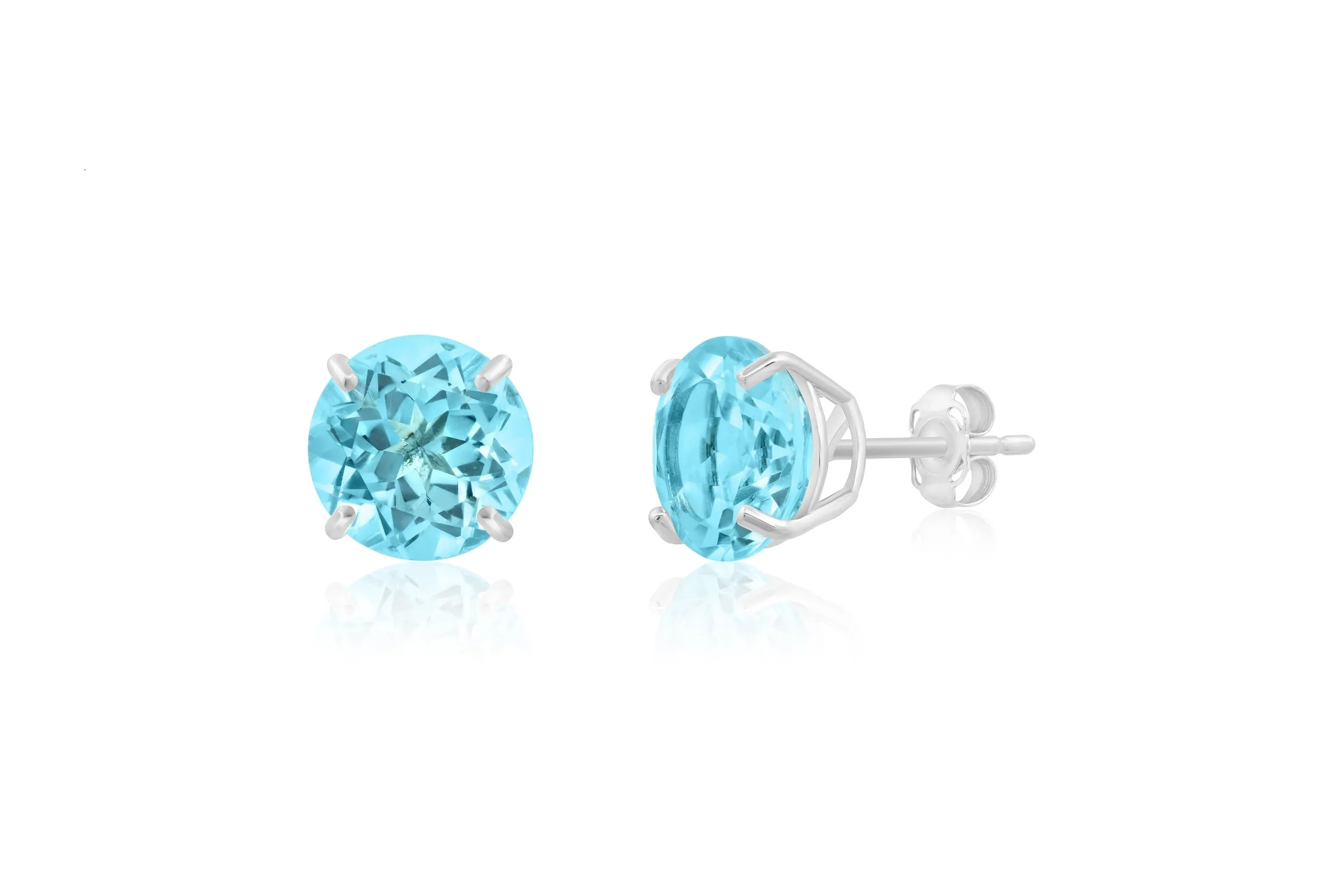 14k White Gold 9mm Round Cut Gemstone Stud Earrings