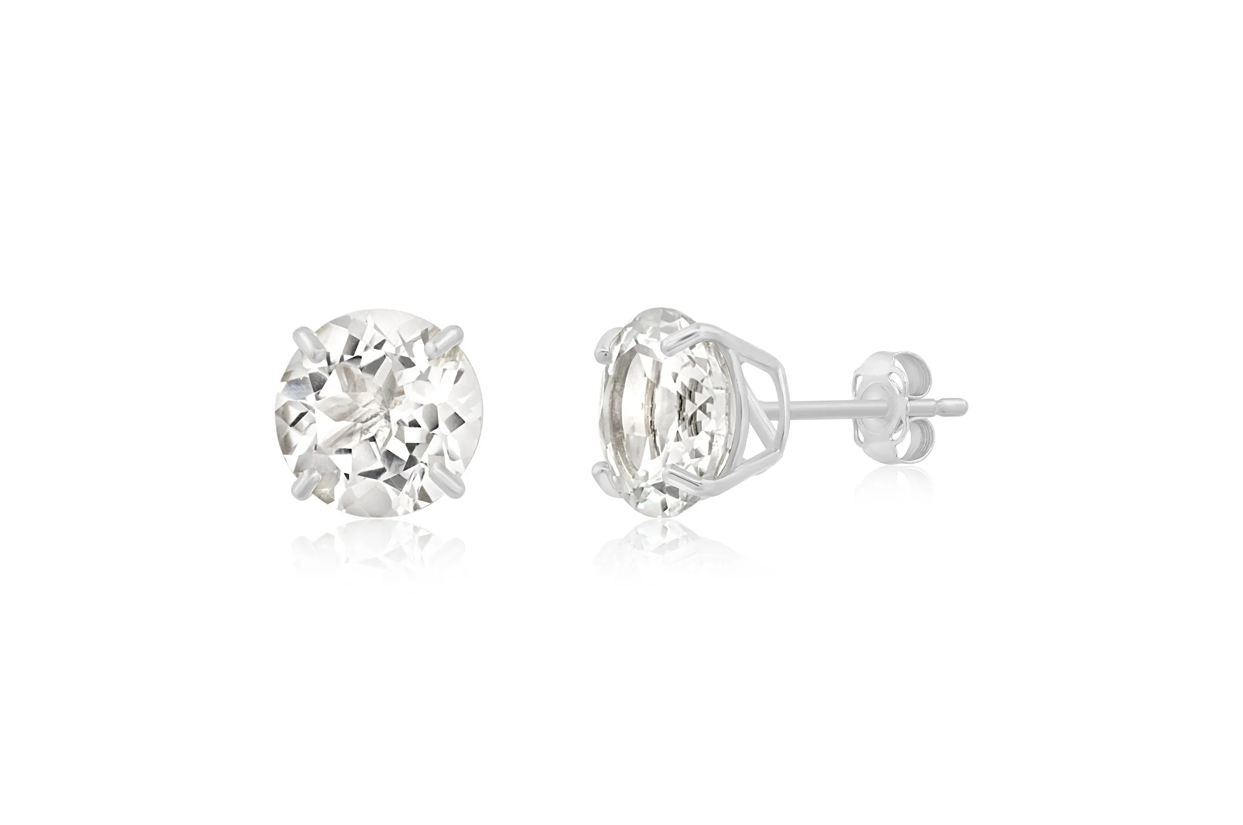 14k White Gold 9mm Round Cut Gemstone Stud Earrings