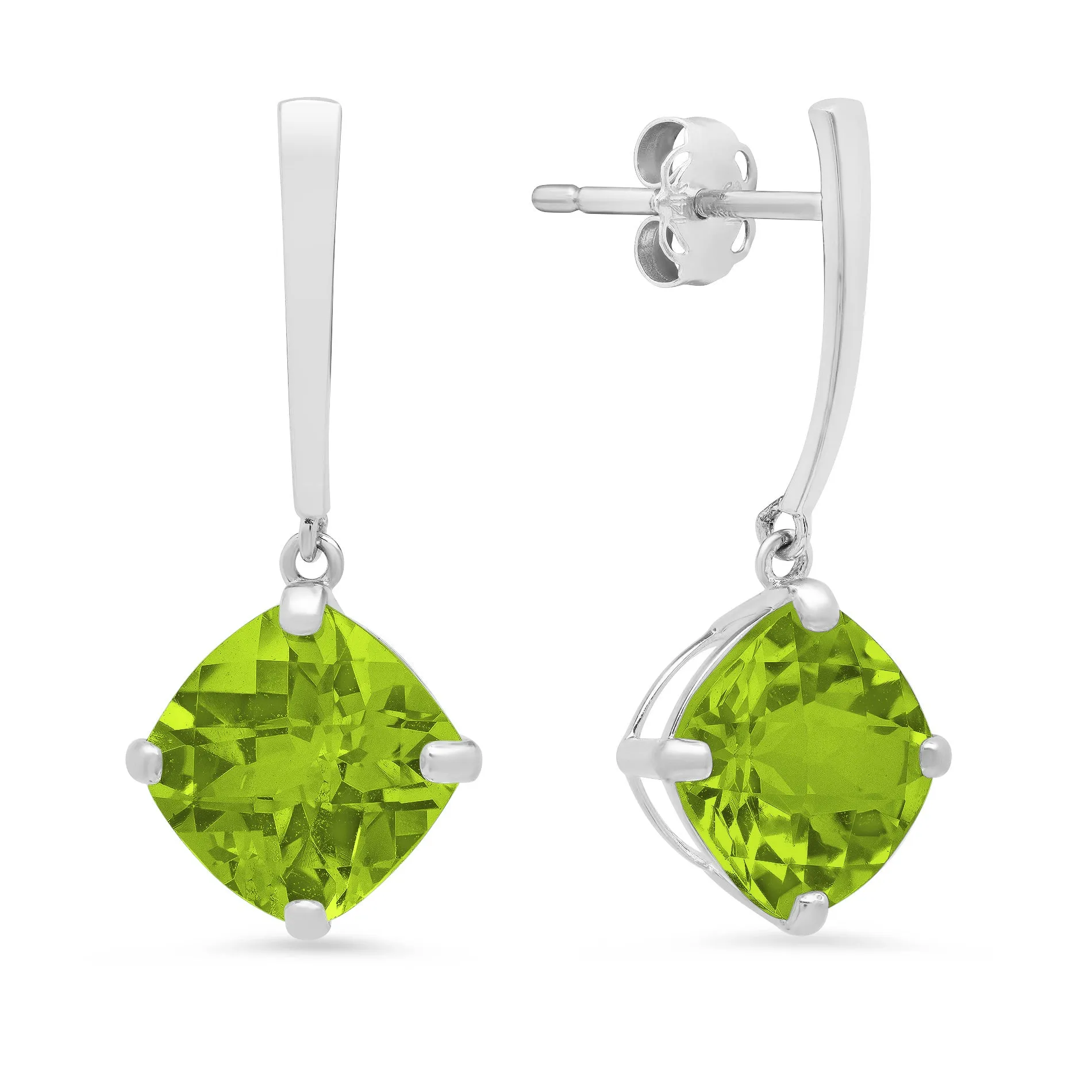 14k White Gold Solitaire Cushion-Cut Gemstone Drop Earrings (8mm)