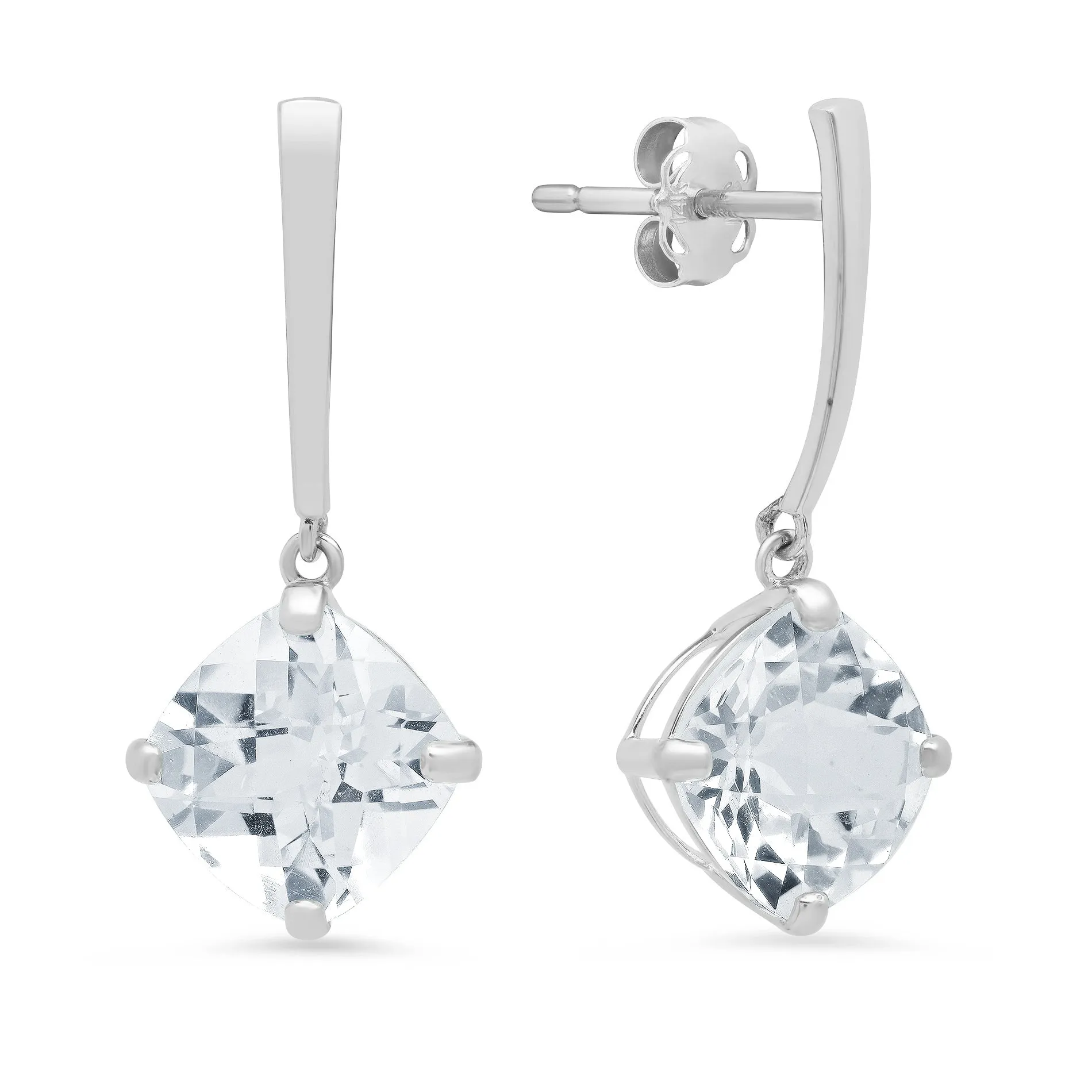 14k White Gold Solitaire Cushion-Cut Gemstone Drop Earrings (8mm)