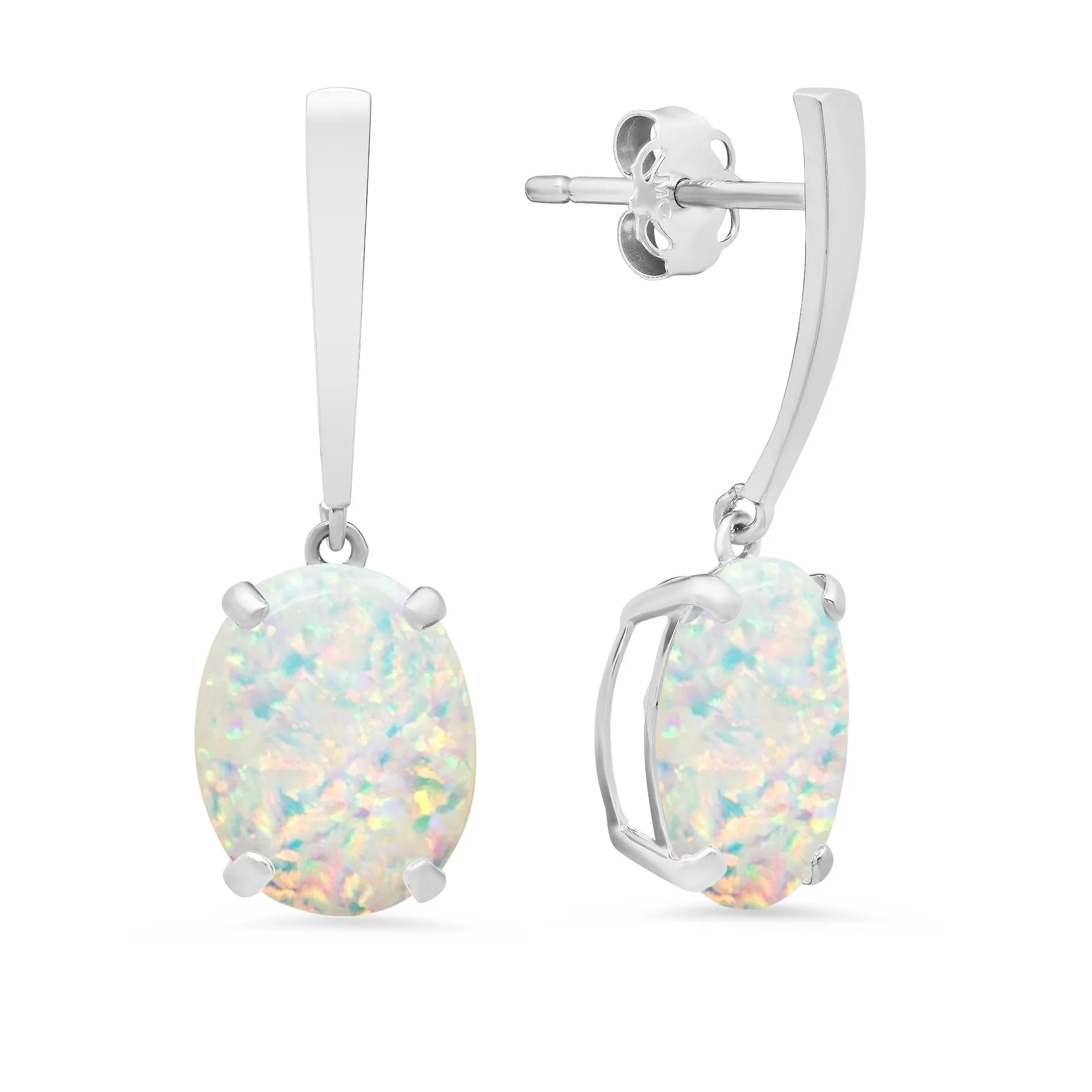 14k White Gold Solitaire Oval-Cut Gemstone Drop Earrings (10x8mm)