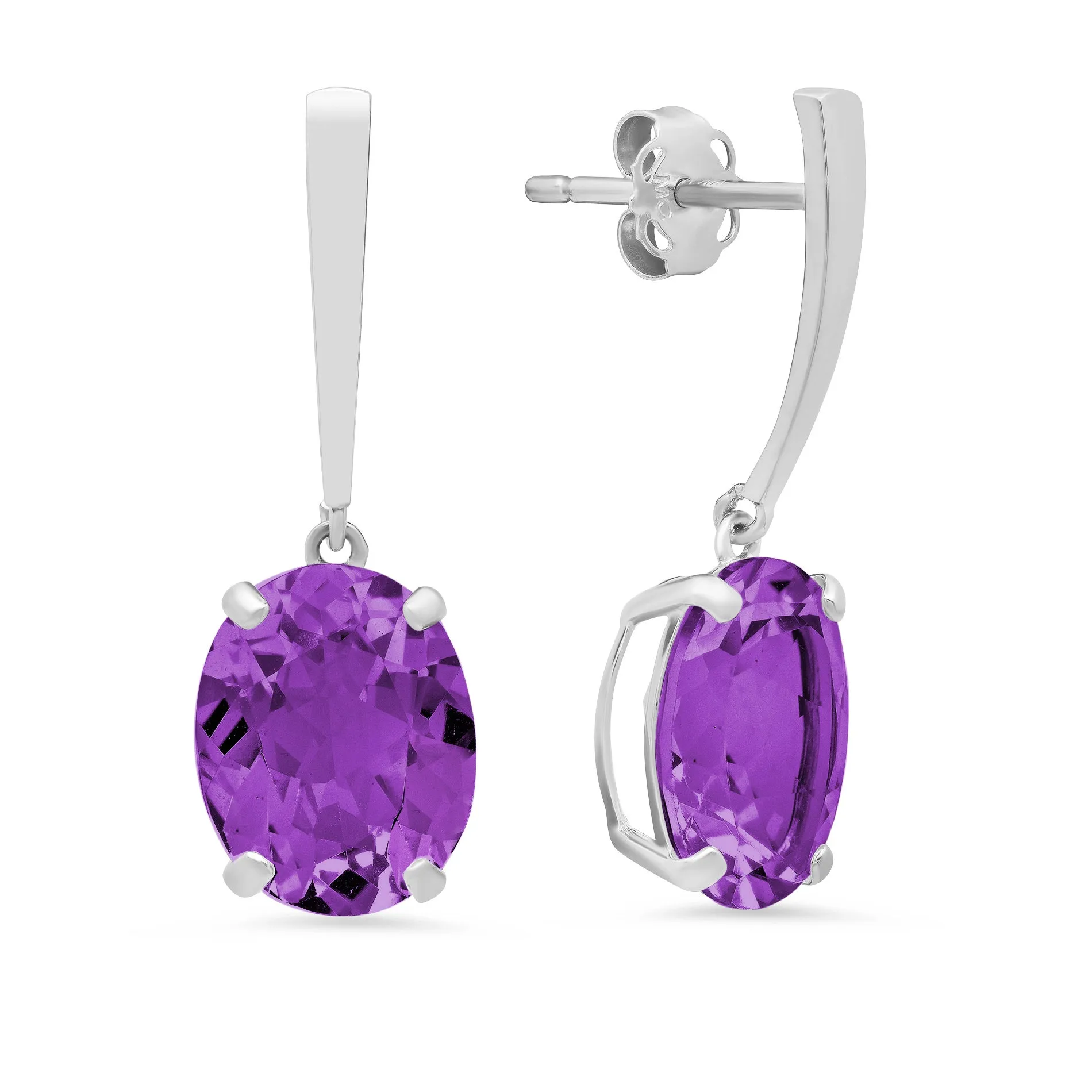 14k White Gold Solitaire Oval-Cut Gemstone Drop Earrings (10x8mm)
