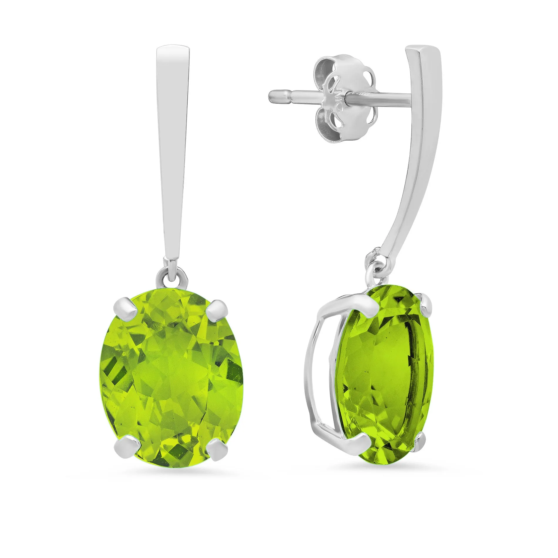 14k White Gold Solitaire Oval-Cut Gemstone Drop Earrings (10x8mm)