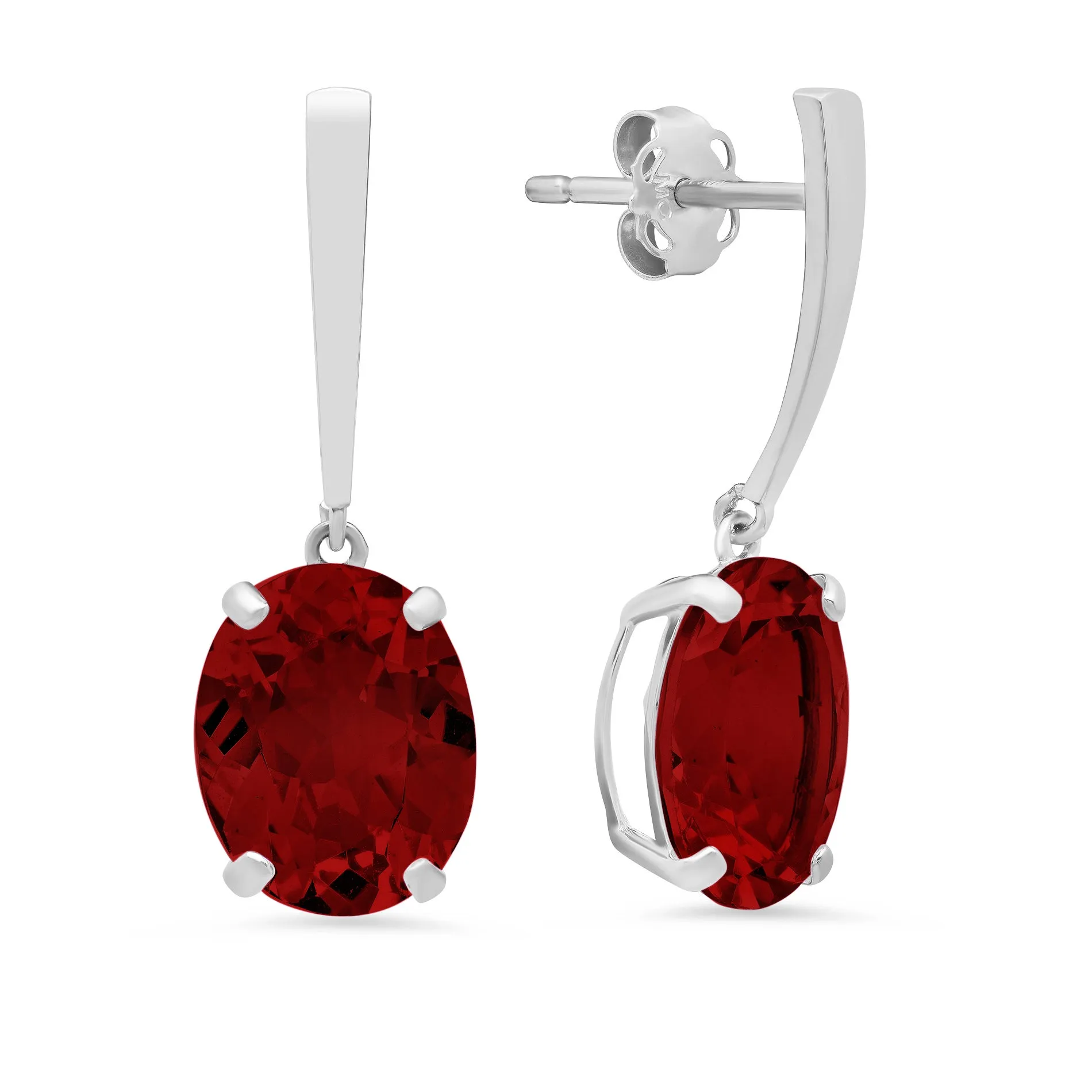 14k White Gold Solitaire Oval-Cut Gemstone Drop Earrings (10x8mm)