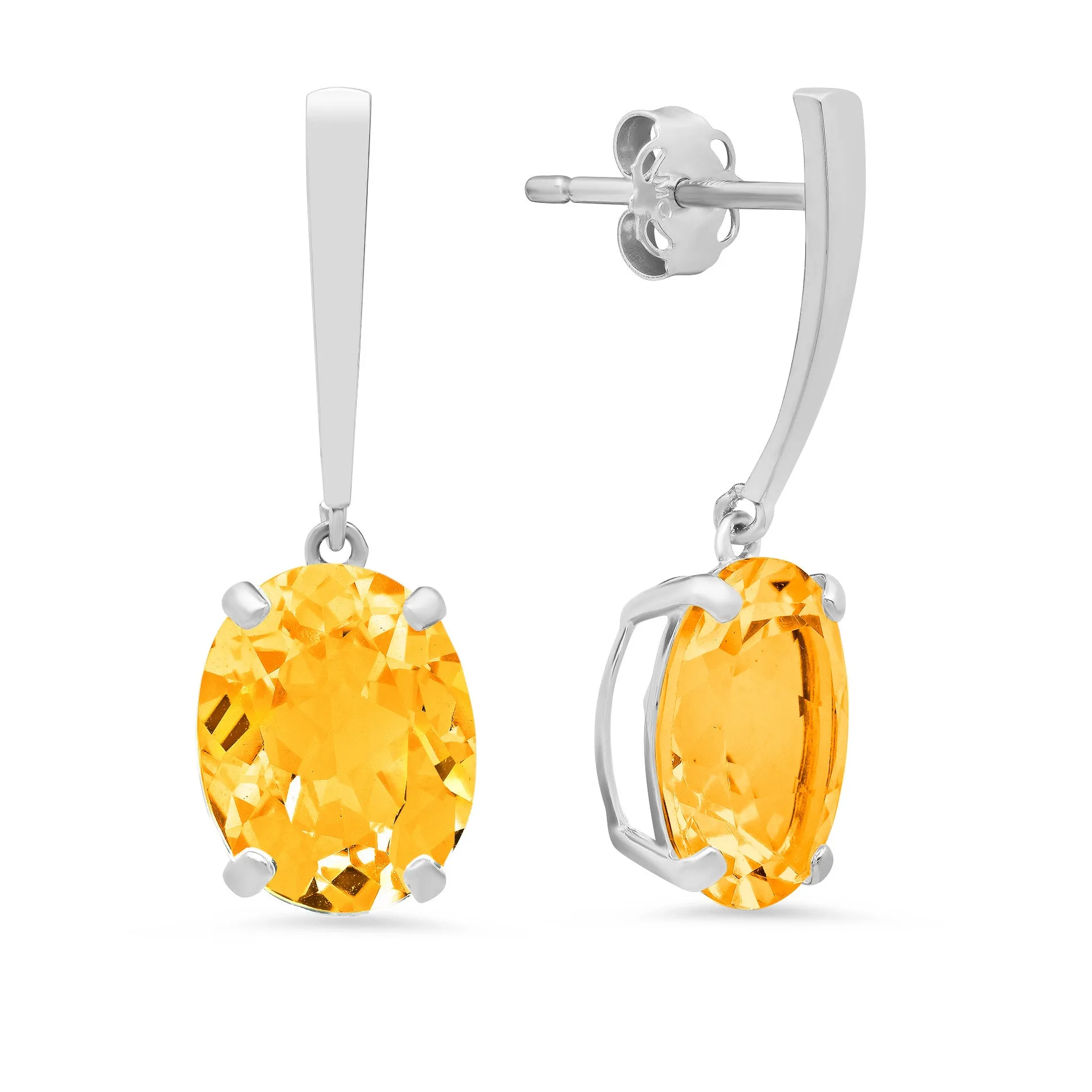 14k White Gold Solitaire Oval-Cut Gemstone Drop Earrings (10x8mm)