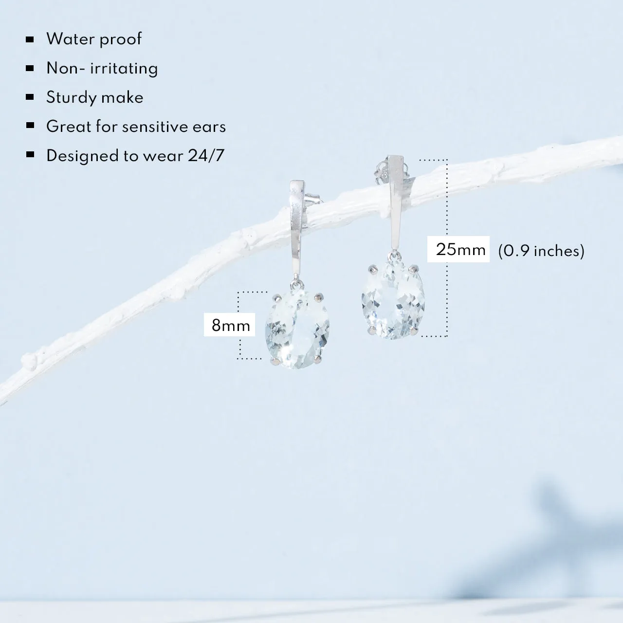 14k White Gold Solitaire Oval-Cut Gemstone Drop Earrings (10x8mm)
