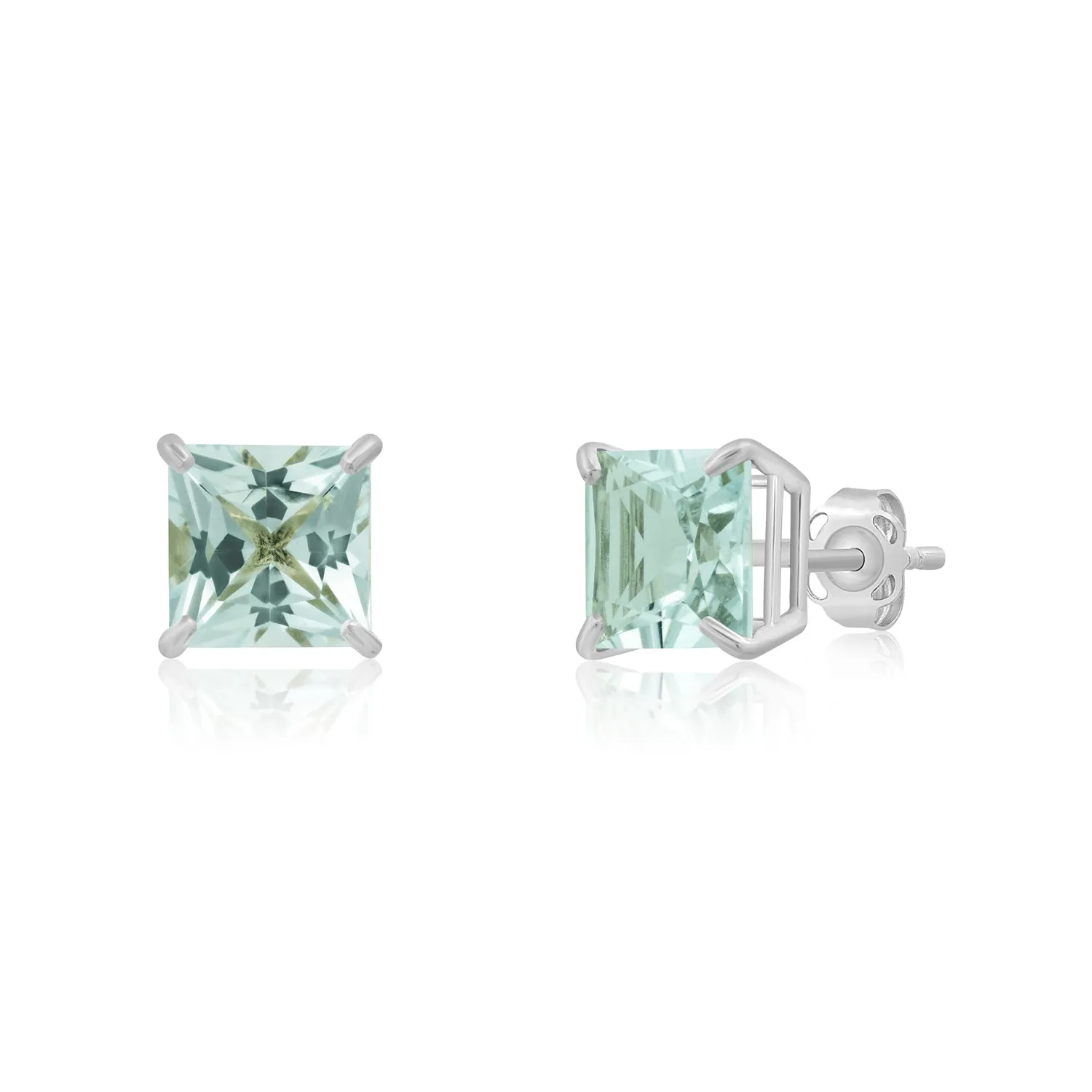 14k White Gold Solitaire Princess-Cut Gemstone Stud Earrings (7mm)
