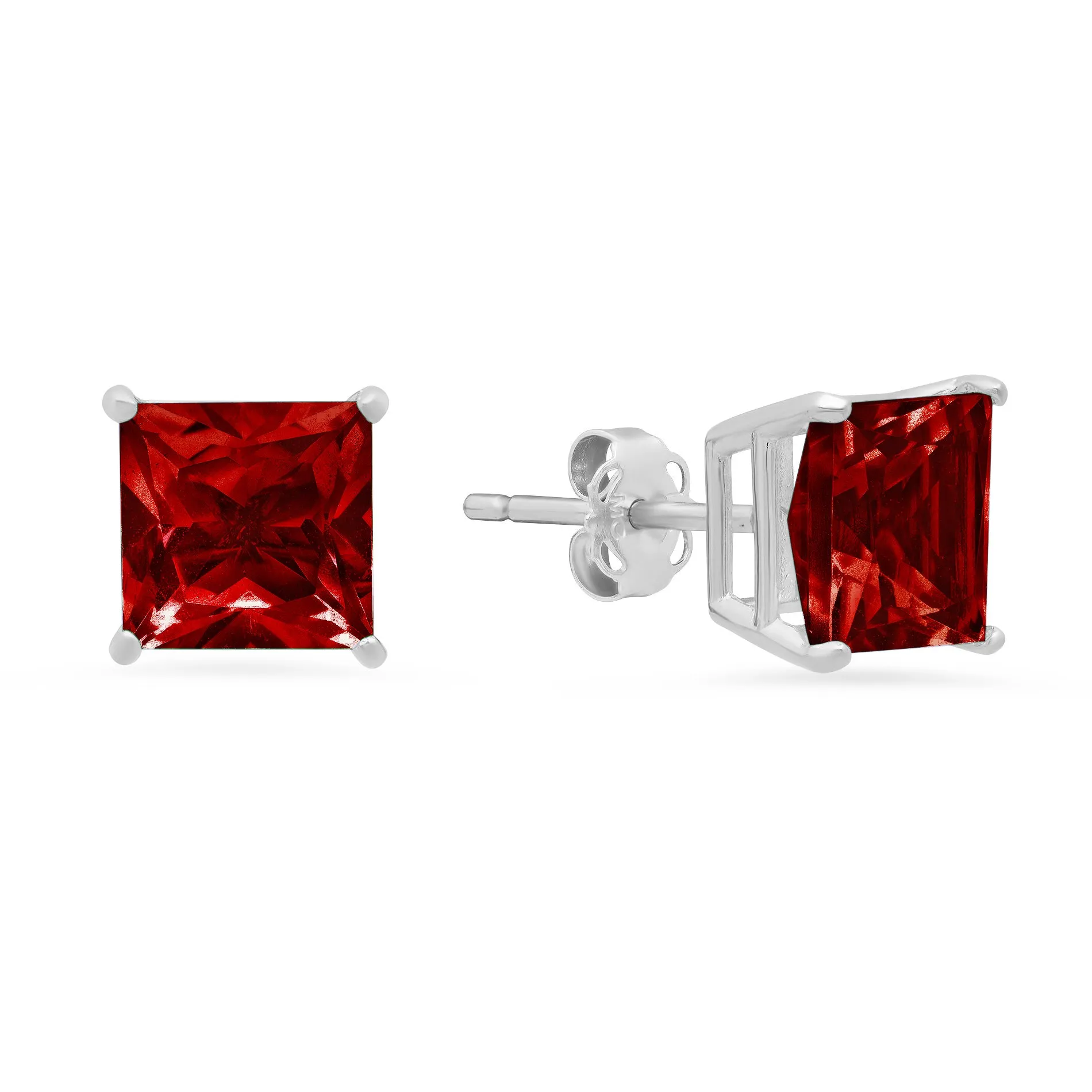 14k White Gold Solitaire Princess-Cut Gemstone Stud Earrings (7mm)