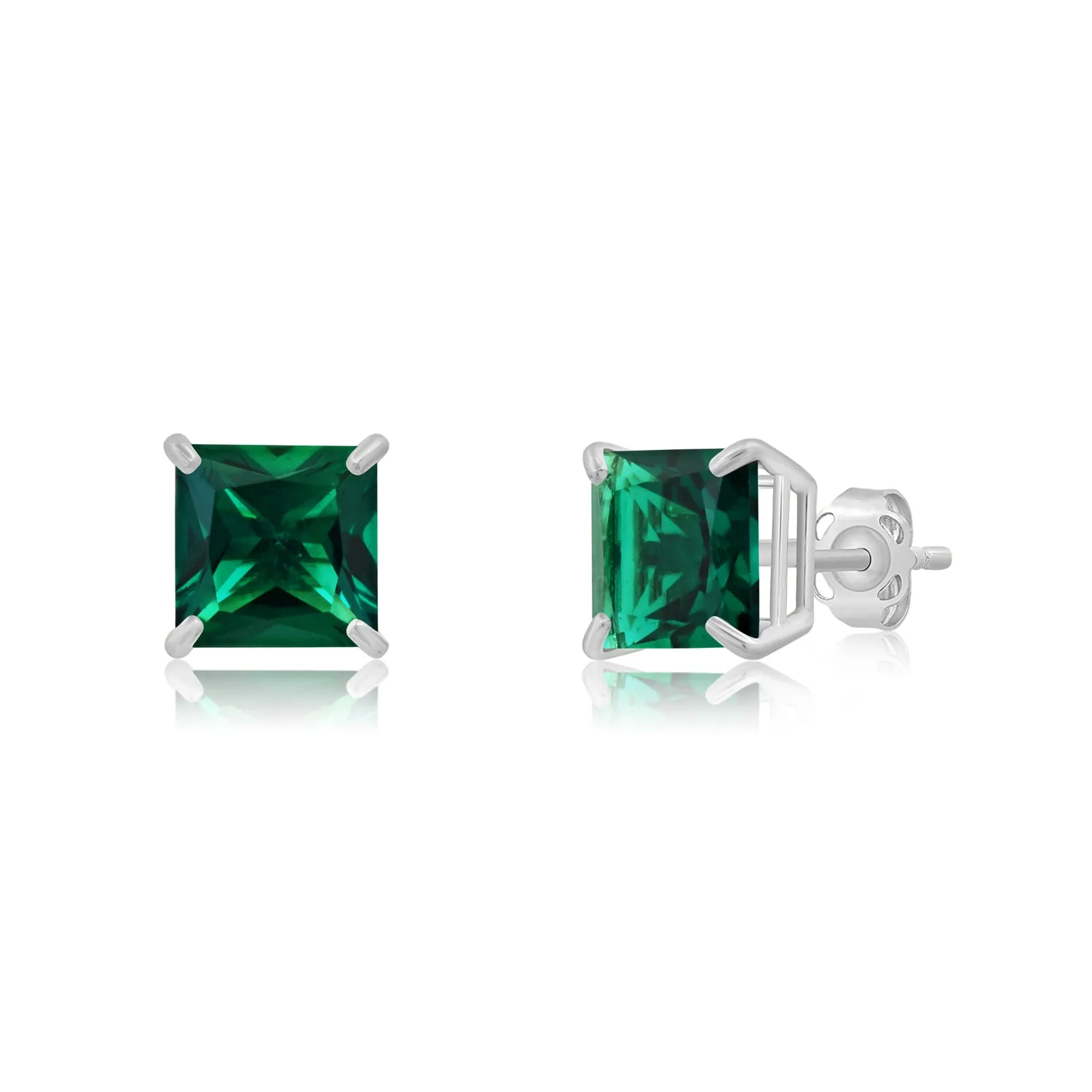 14k White Gold Solitaire Princess-Cut Gemstone Stud Earrings (7mm)