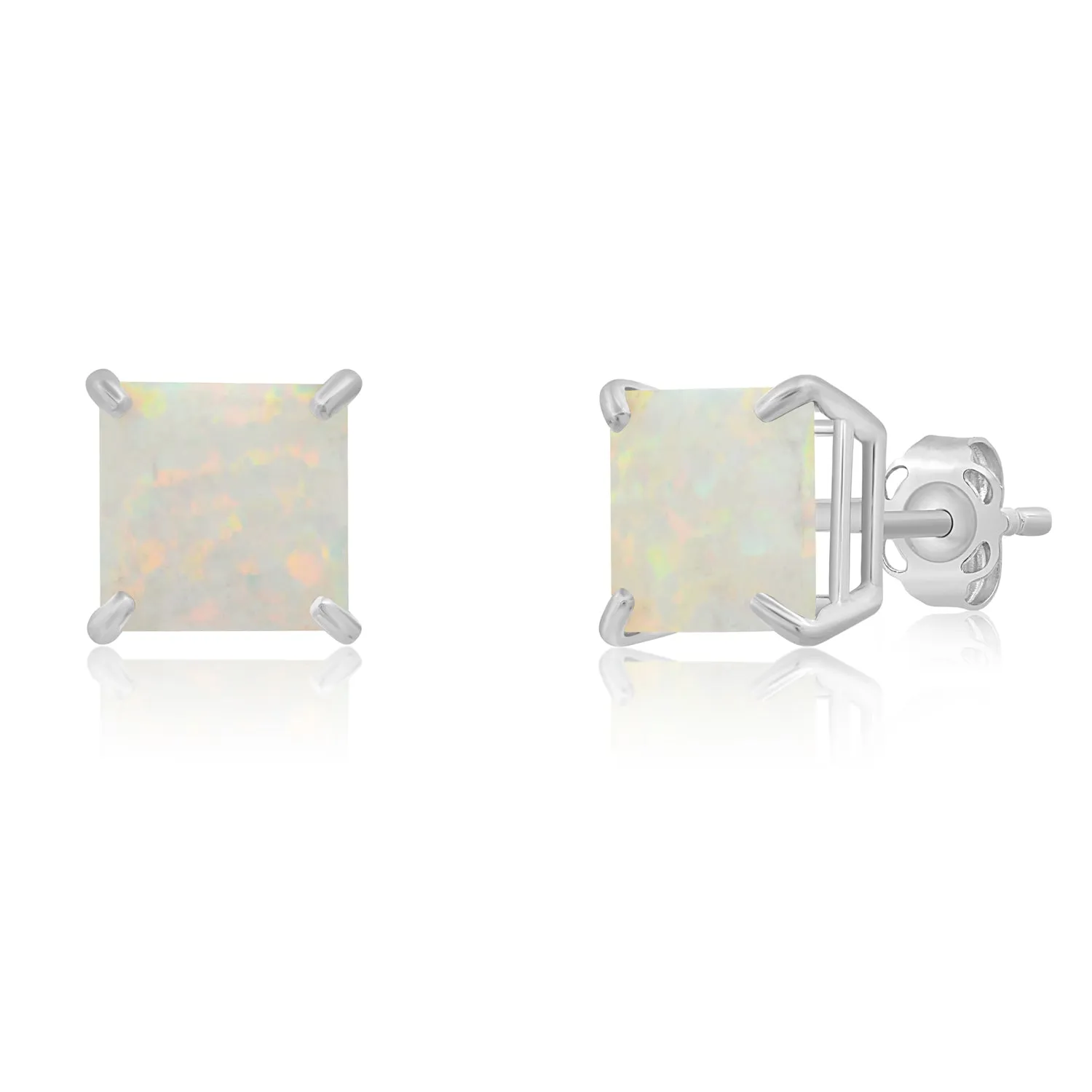 14k White Gold Solitaire Princess-Cut Gemstone Stud Earrings (7mm)