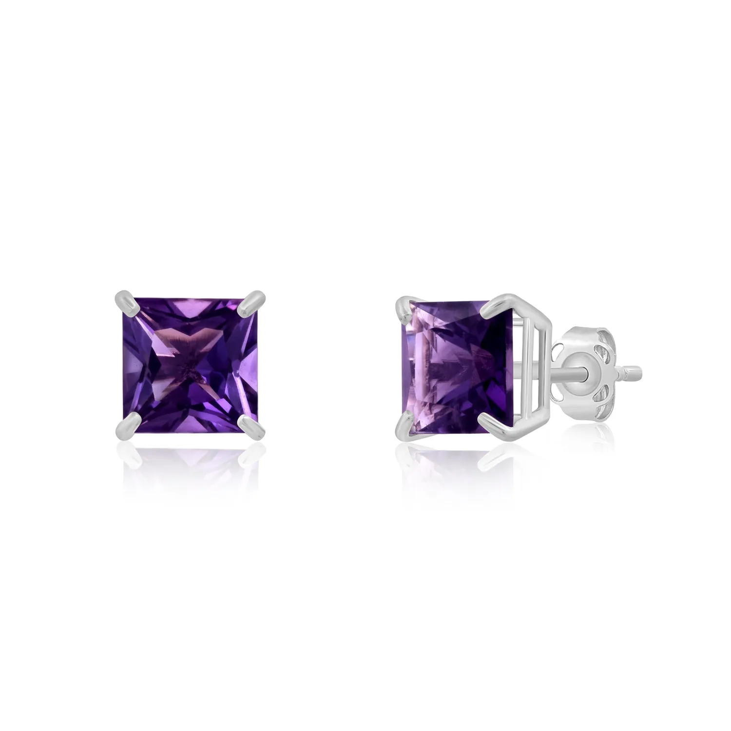 14k White Gold Solitaire Princess-Cut Gemstone Stud Earrings (7mm)