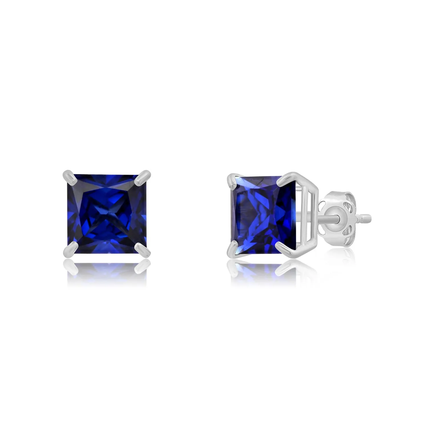 14k White Gold Solitaire Princess-Cut Gemstone Stud Earrings (7mm)