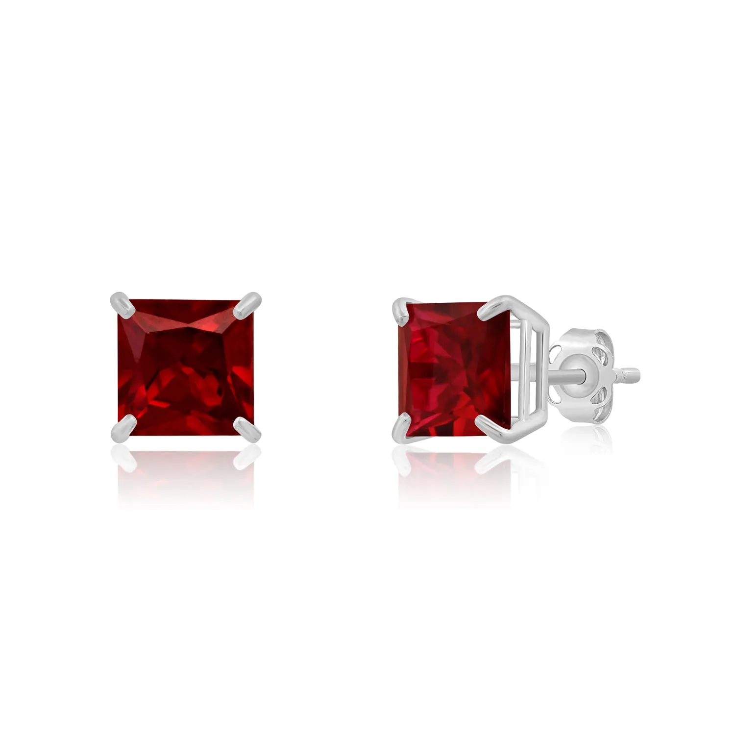 14k White Gold Solitaire Princess-Cut Gemstone Stud Earrings (7mm)