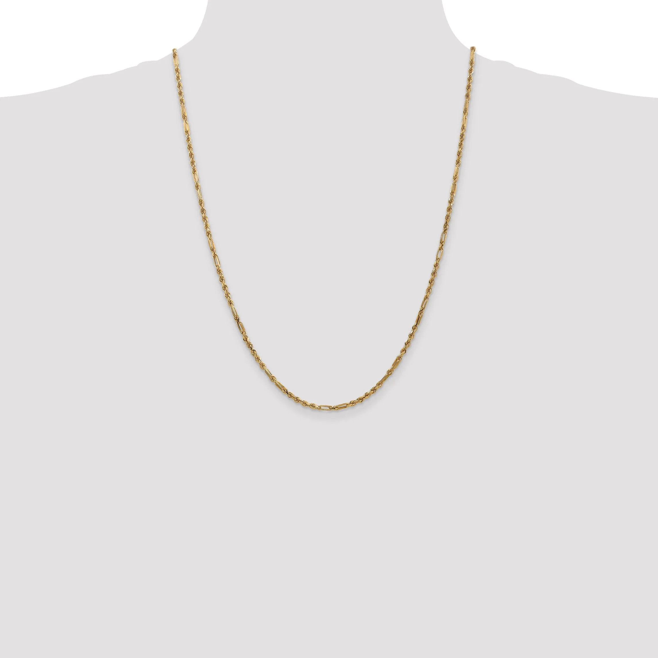 14k Yellow Gold 2.50mm D.C Milano Rope Chain