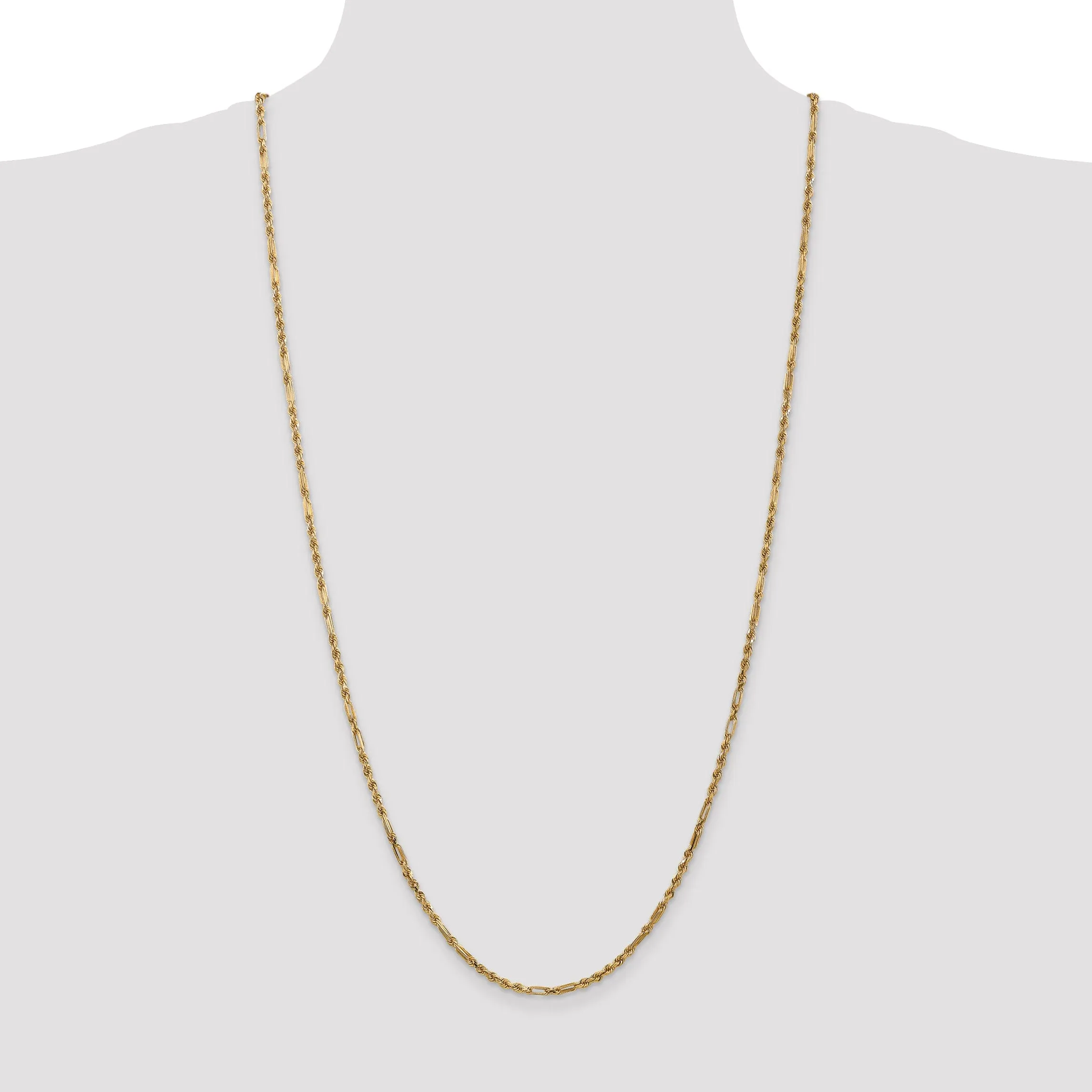 14k Yellow Gold 2.50mm D.C Milano Rope Chain