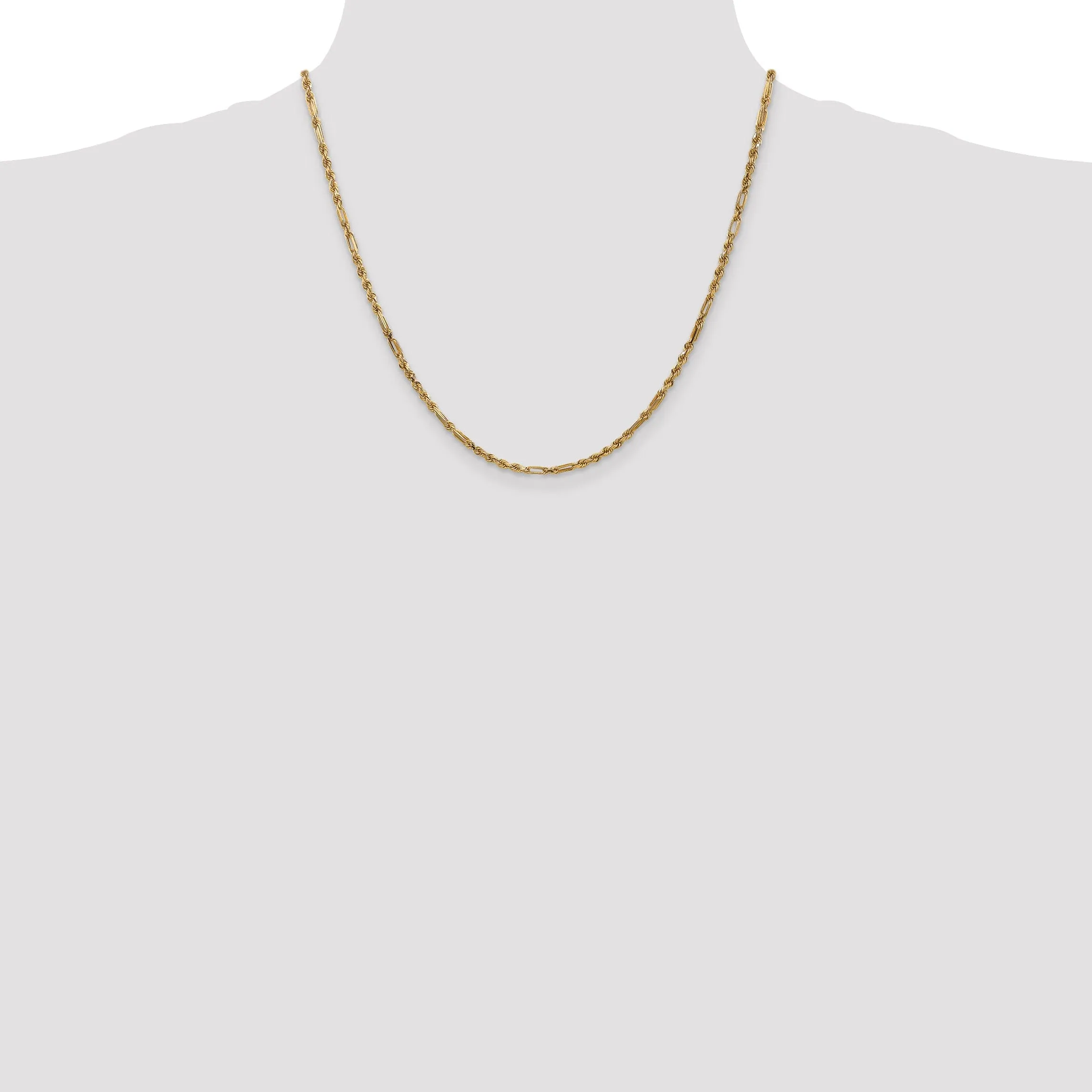 14k Yellow Gold 2.50mm D.C Milano Rope Chain