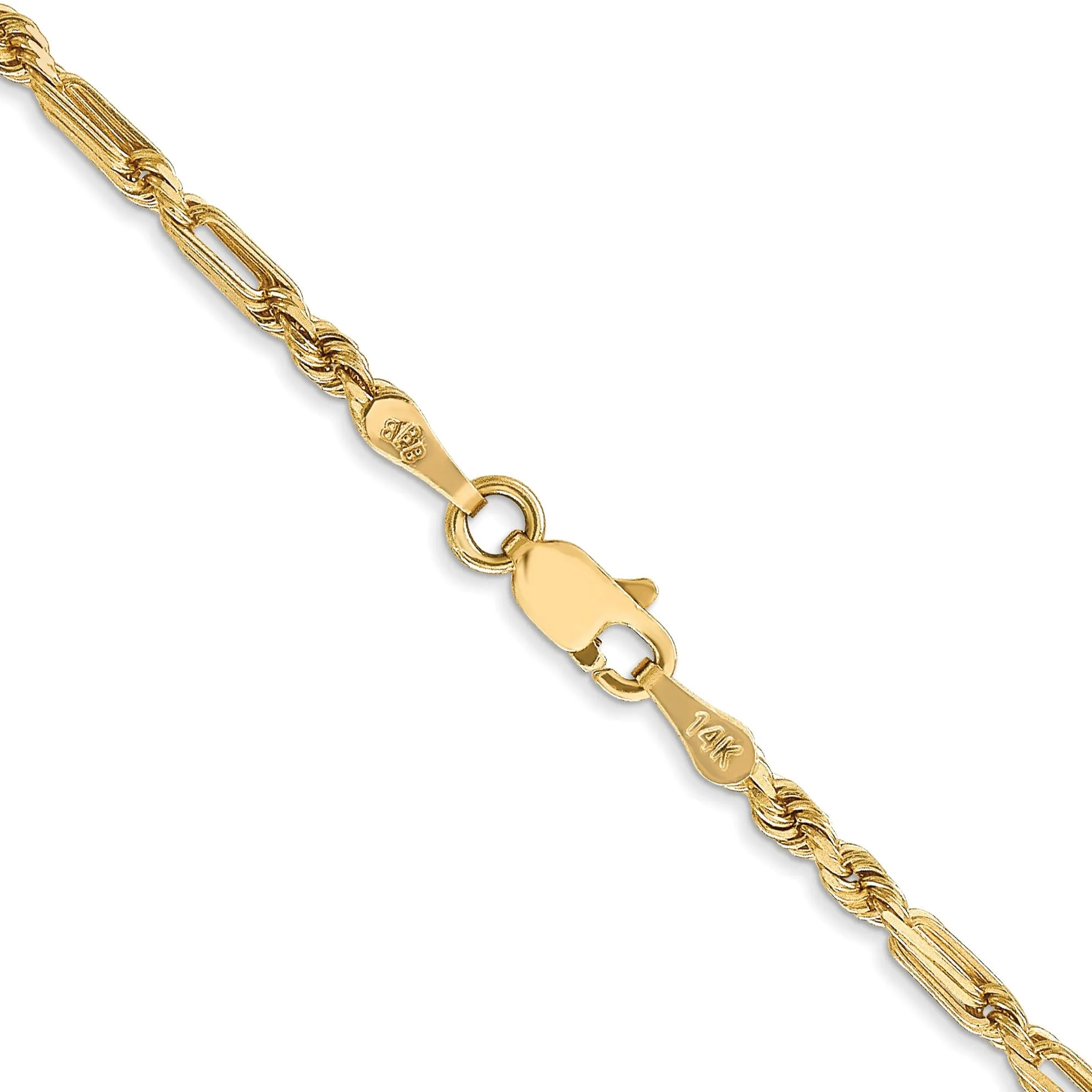 14k Yellow Gold 2.50mm D.C Milano Rope Chain