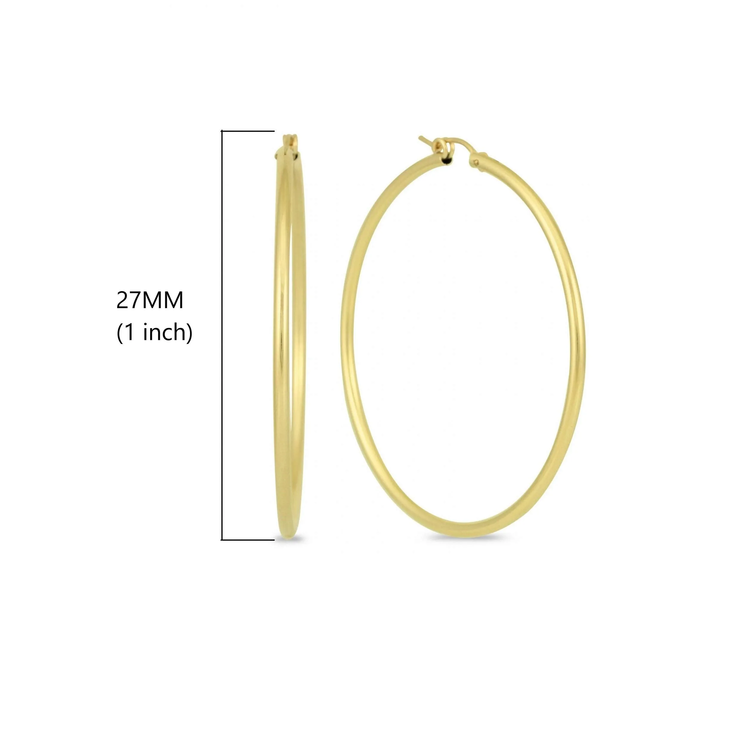 14k Yellow Gold 2MM Thick Tube Hoop Earrings