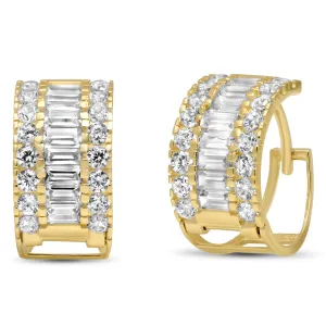14K Yellow Gold Round & Baguette Cubic Zirconia Huggie Earring