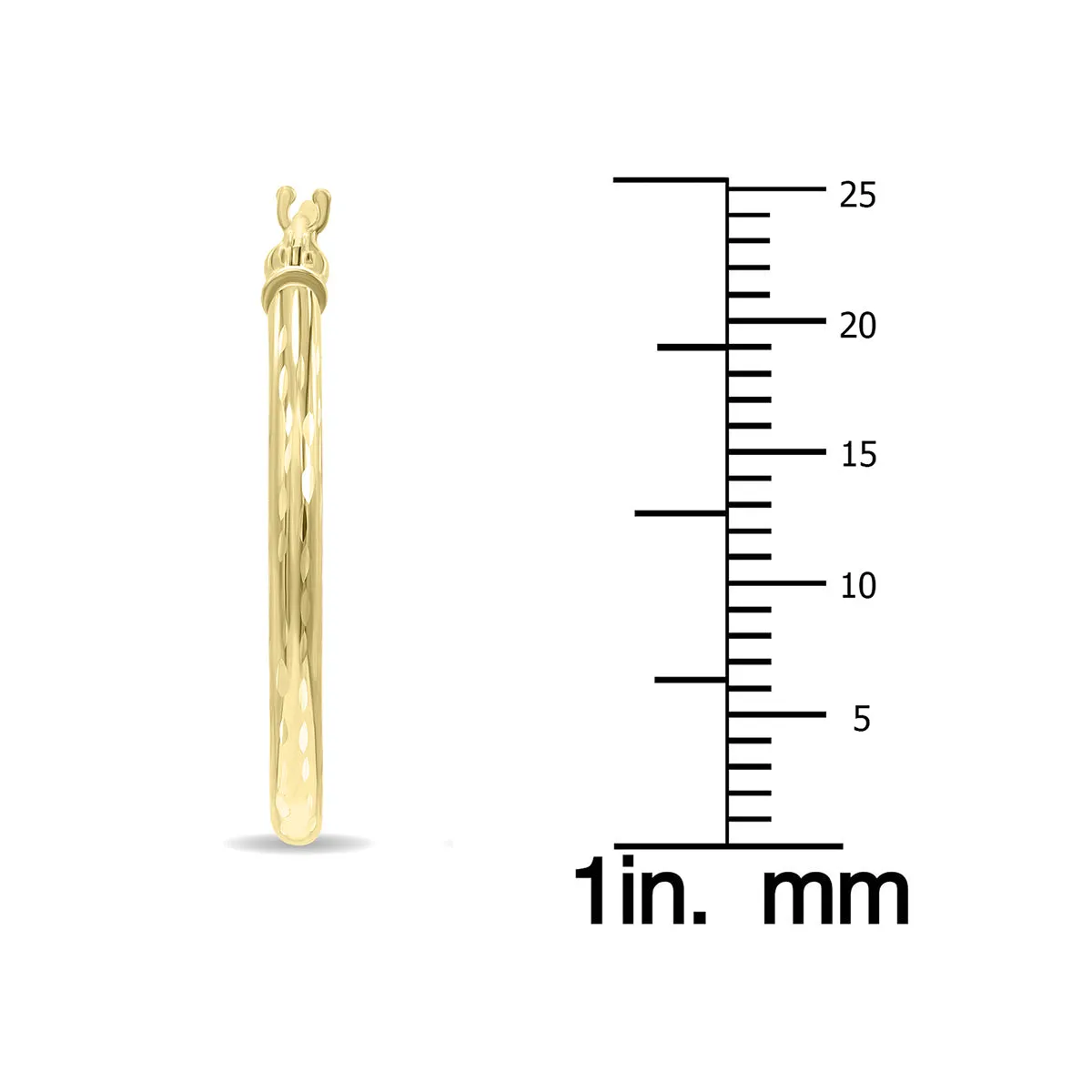 14K Yellow Gold Shiny Diamond Cut Engraved Hoop Earrings (25mm)