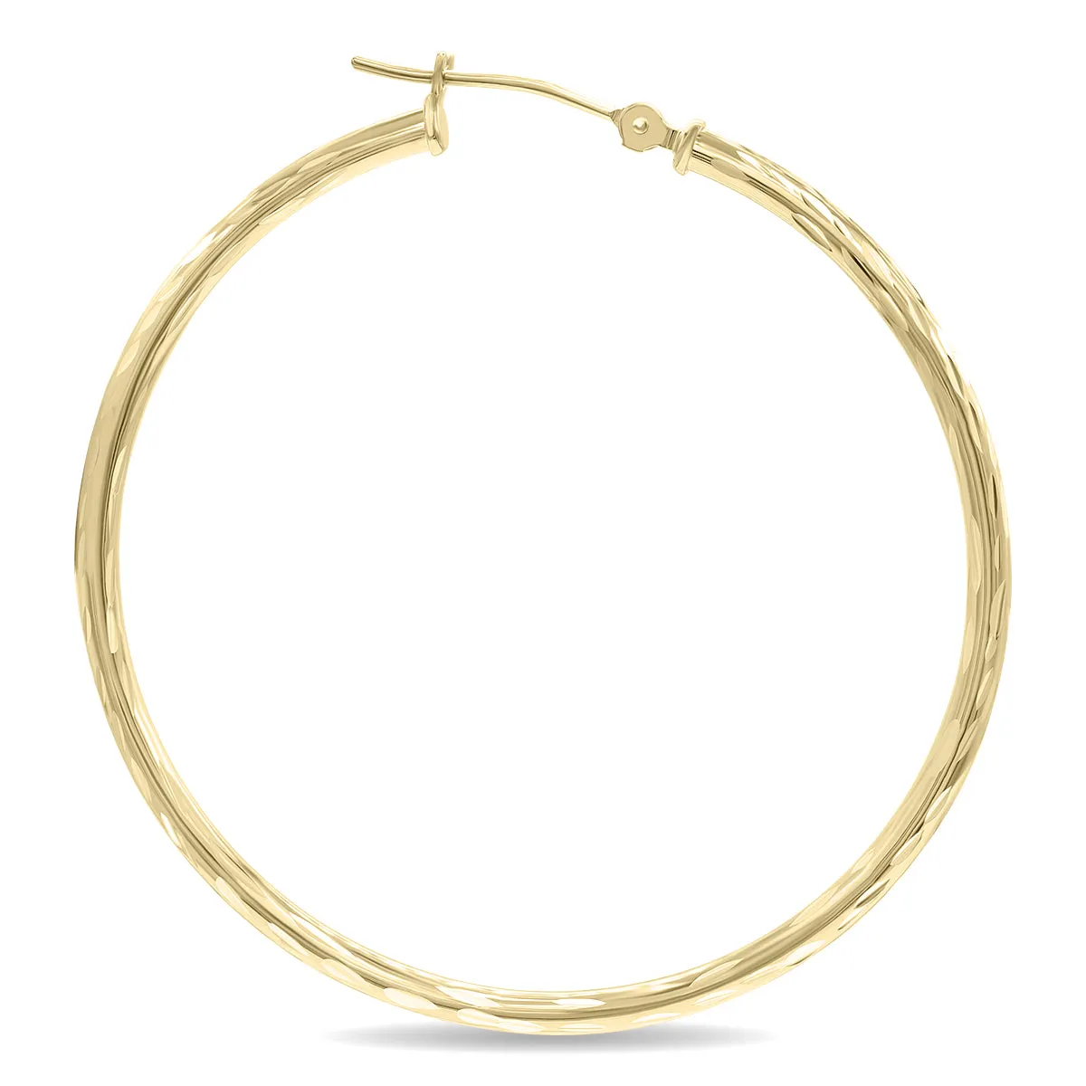 14K Yellow Gold Shiny Diamond Cut Engraved Hoop Earrings (40mm)