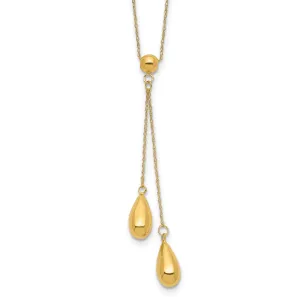 14k Yellow Gold Solid Polished Finish 2-Dangle Pendant Beads  Style with 18-inch Fancy Chain Necklace Set