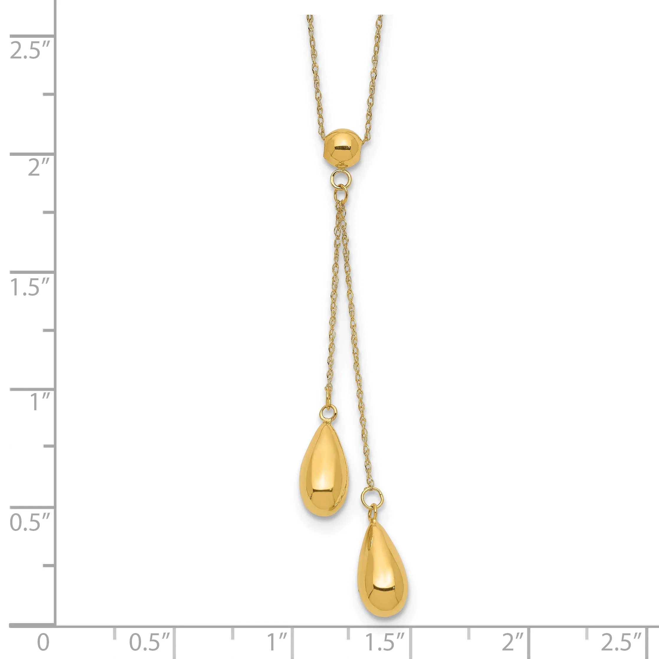 14k Yellow Gold Solid Polished Finish 2-Dangle Pendant Beads  Style with 18-inch Fancy Chain Necklace Set