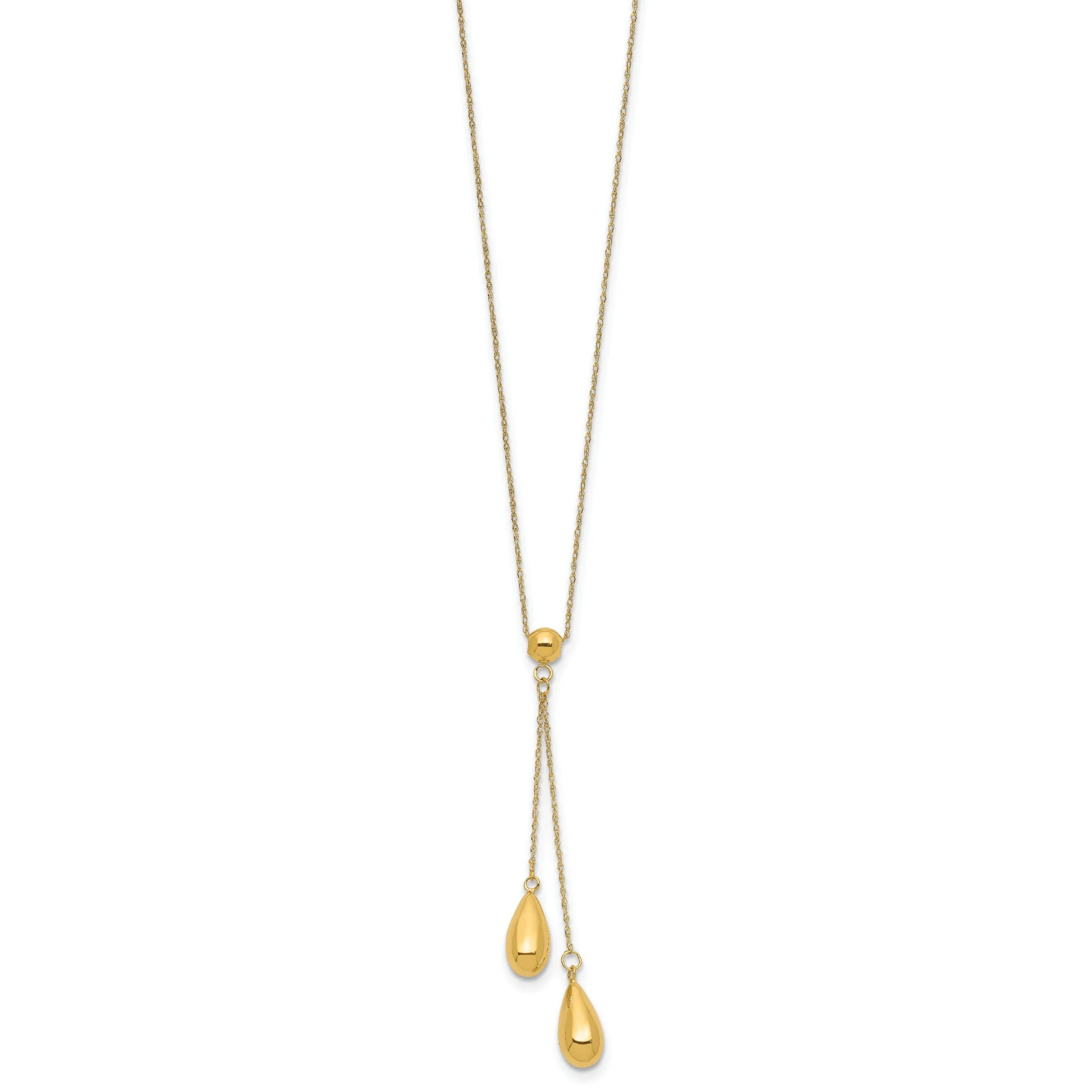 14k Yellow Gold Solid Polished Finish 2-Dangle Pendant Beads  Style with 18-inch Fancy Chain Necklace Set