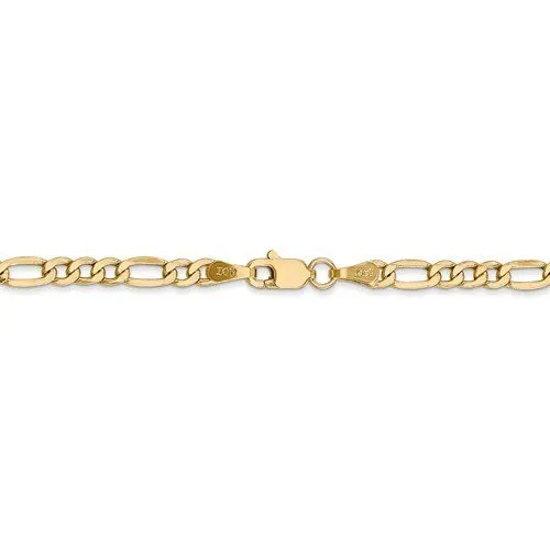 14KT GOLD 3.5MM SEMI SOLID FIGARO CHAIN BRACELET-3 LENGTHS & 2 COLORS