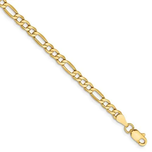 14KT GOLD 3.5MM SEMI SOLID FIGARO CHAIN BRACELET-3 LENGTHS & 2 COLORS