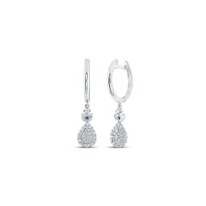 14kt White Gold Diamond Teardrop Hoop Earrings with Sapphire Accents - Elegant and Sophisticated Jewelry