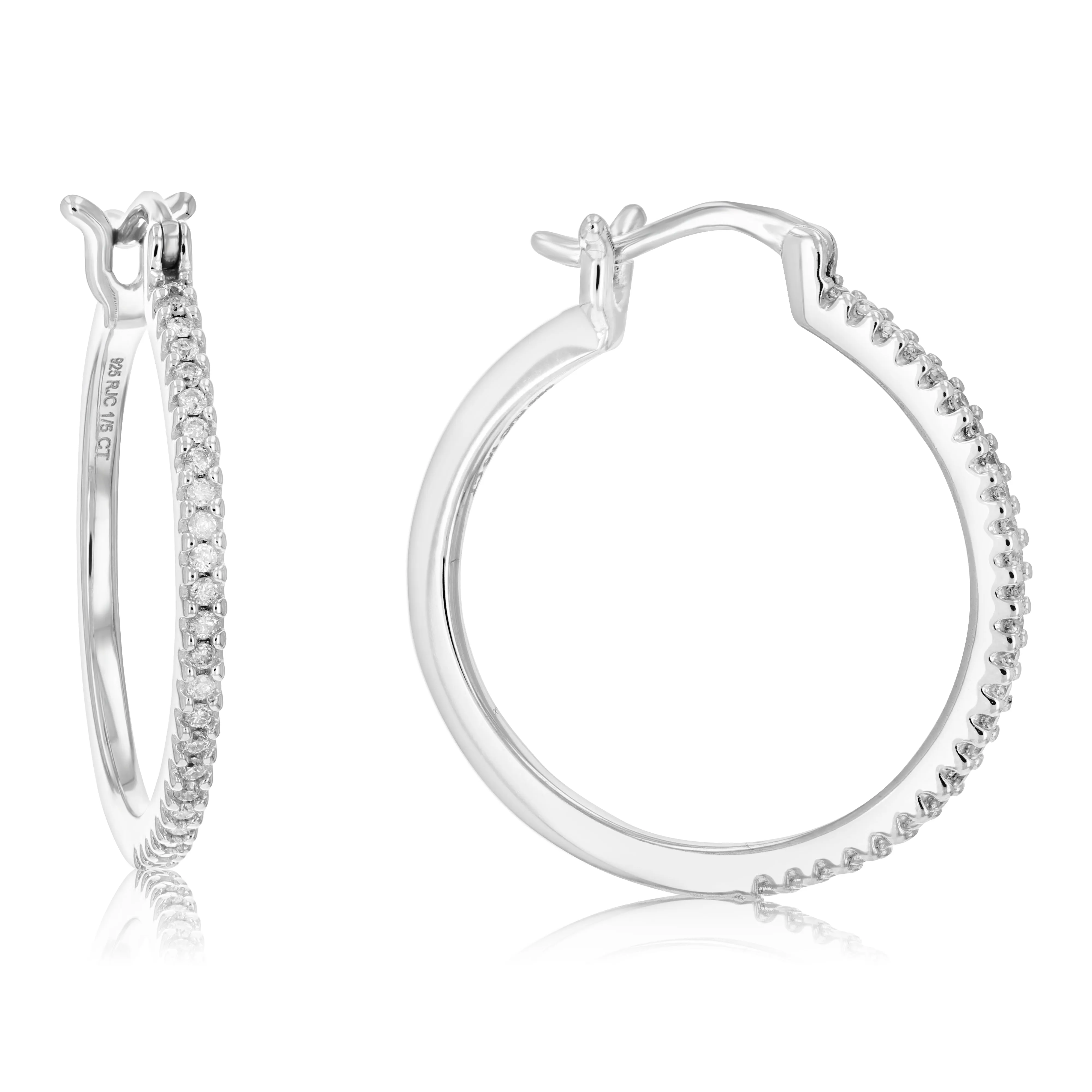 1/5 cttw Diamond Hoop Channel Earrings for Women Sterling Silver