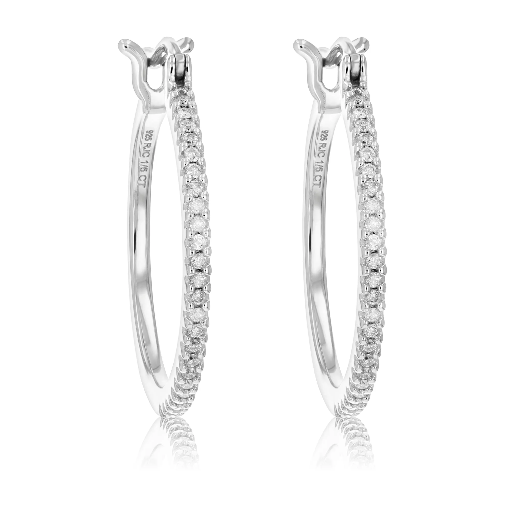 1/5 cttw Diamond Hoop Channel Earrings for Women Sterling Silver