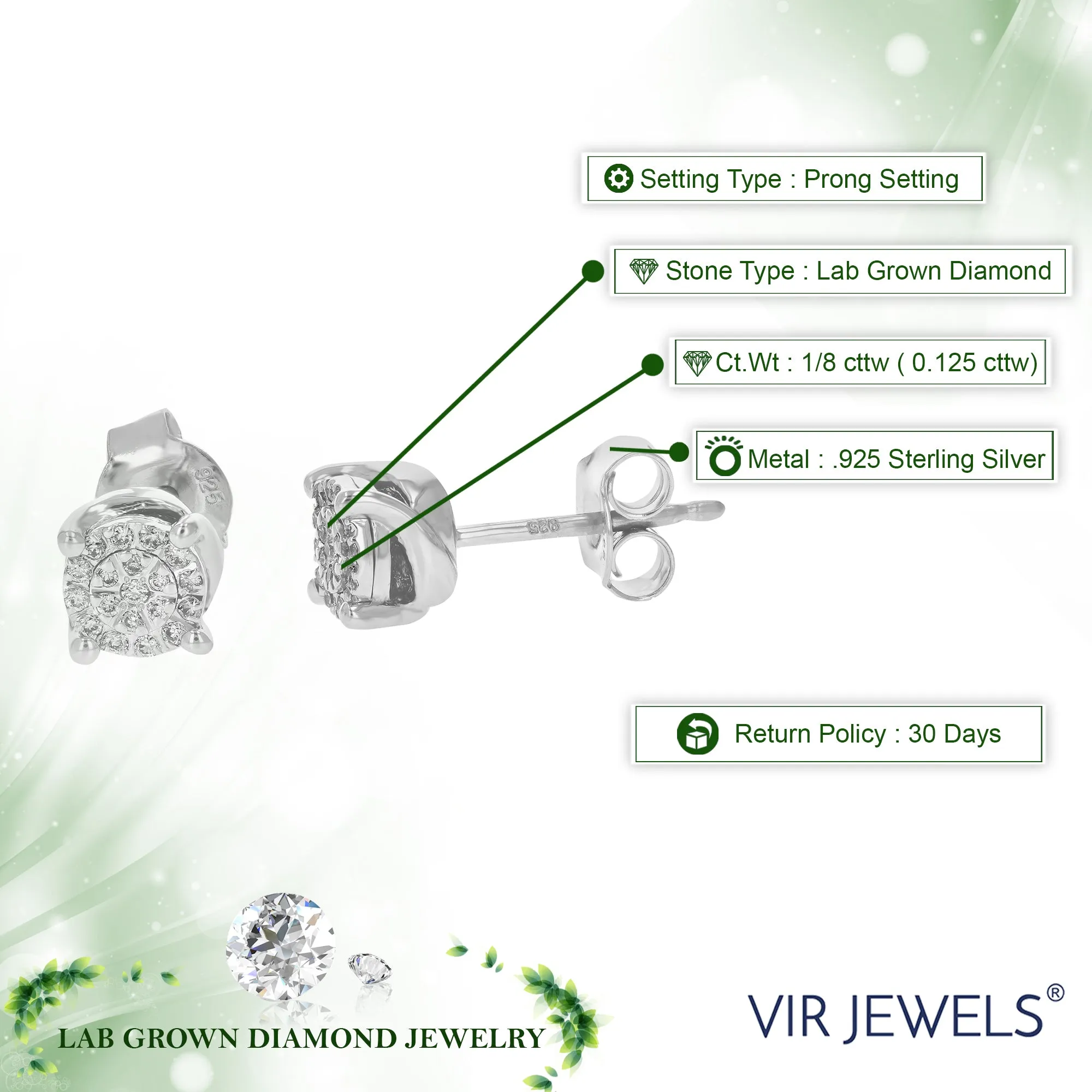 1/8 cttw Composite Diamond Stud Earrings in Sterling Silver
