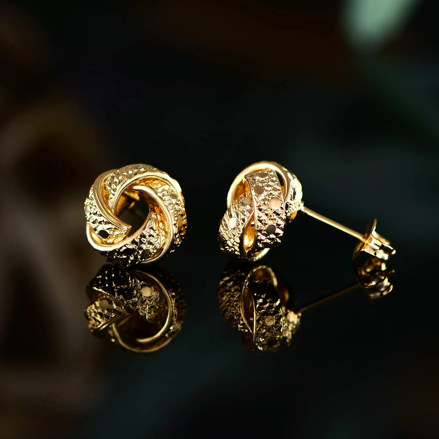 18K Gold Plated Textured Love Knot Earrings