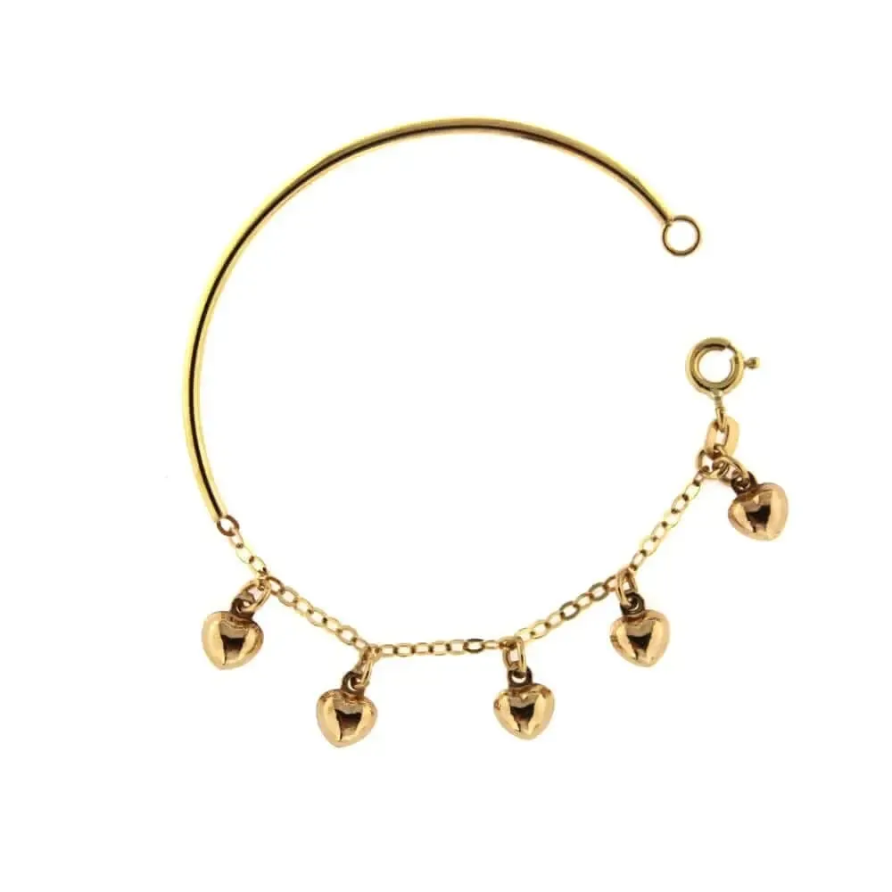 18K Solid Yellow Gold Heart Charm Baby Bangle Bracelet